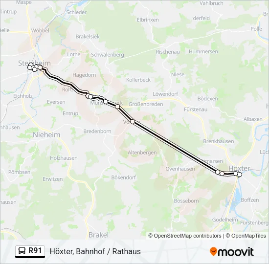 R91 Bus Line Map