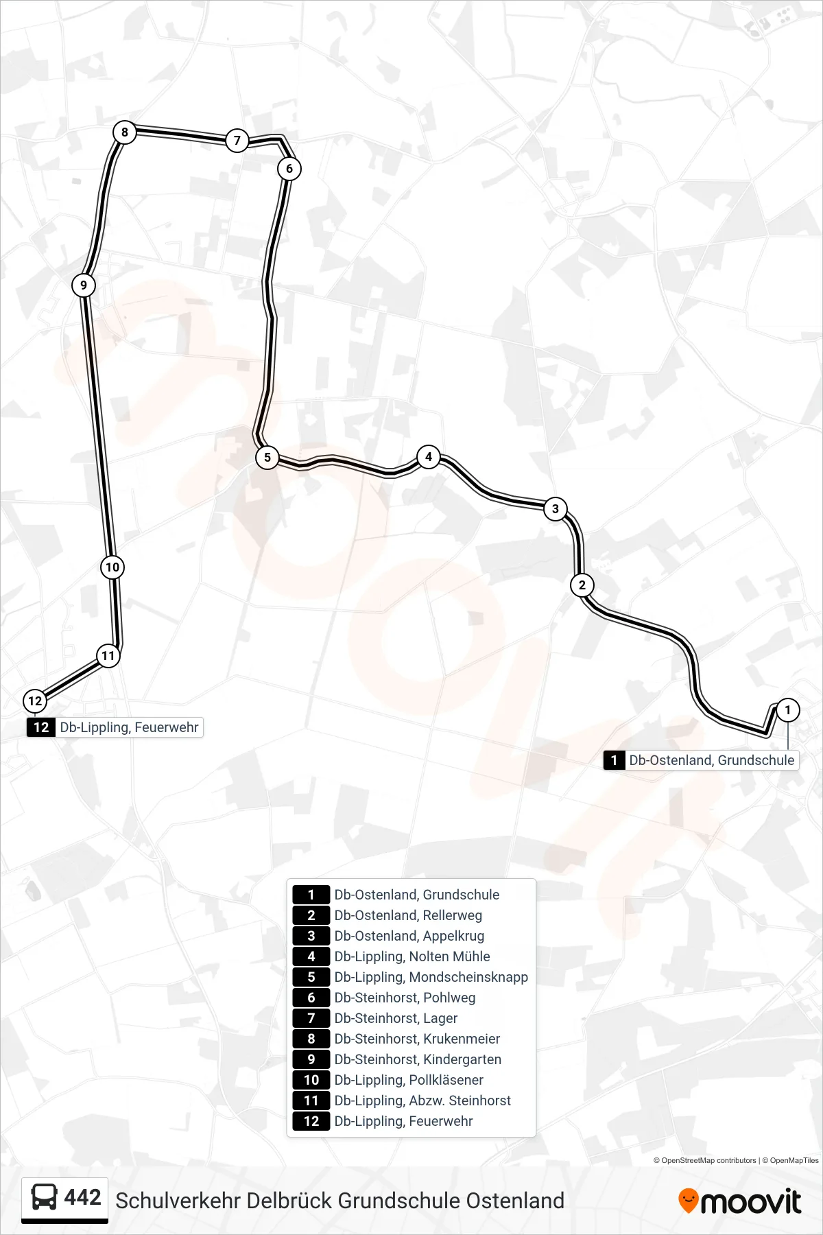 442 bus Line (Db-Lippling, Feuerwehr) route and stops on a map