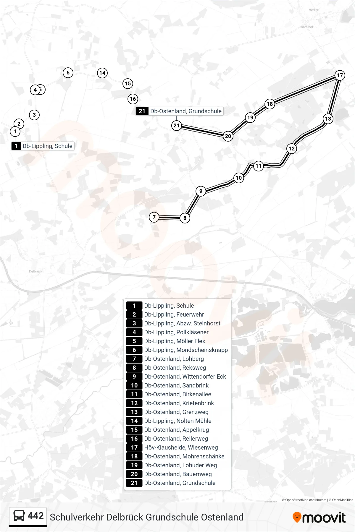 Linie 442 (Bus) Richtung Db-Ostenland, Grundschule: Route und Haltestellen auf der Karte