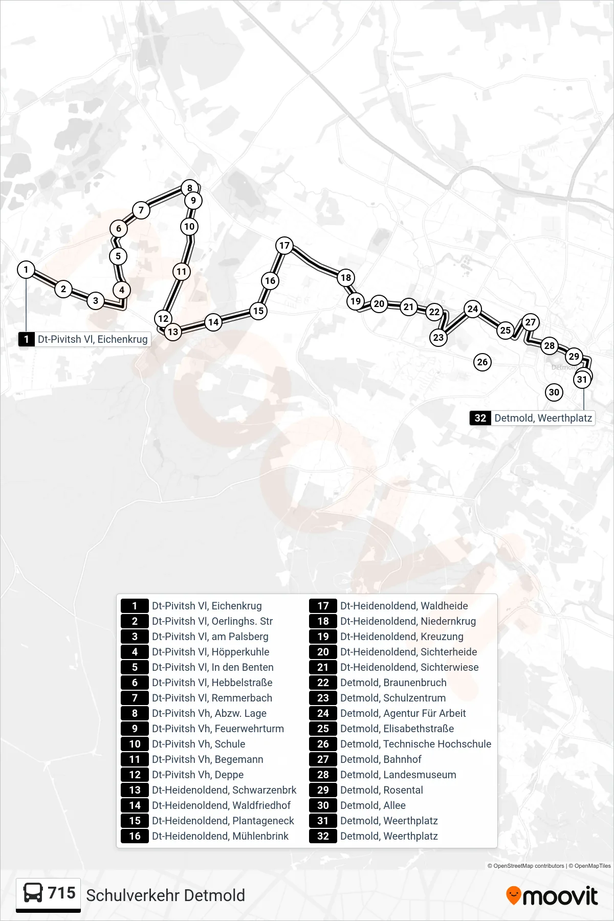 715 bus Line (Weerthplatz) route and stops on a map
