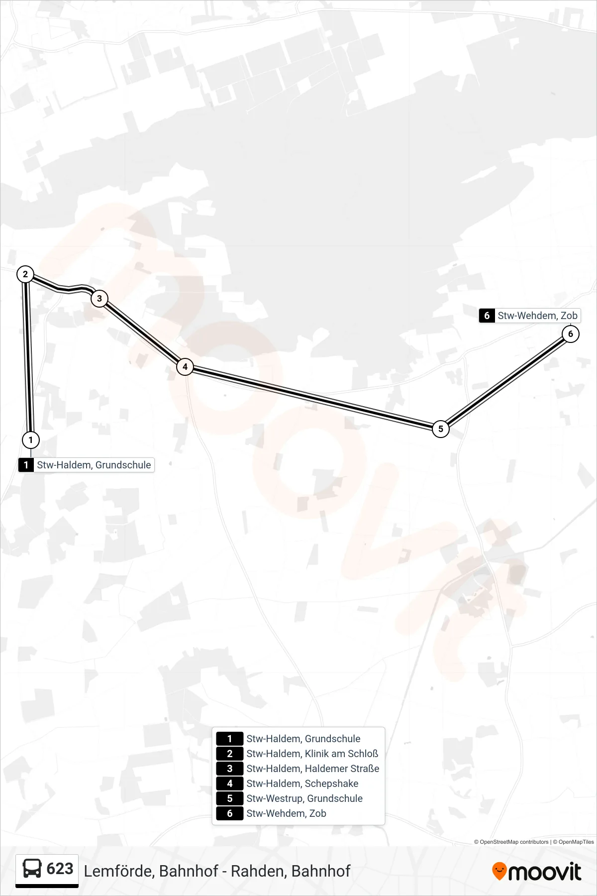 623 bus Line (Wehdem 622/623) route and stops on a map
