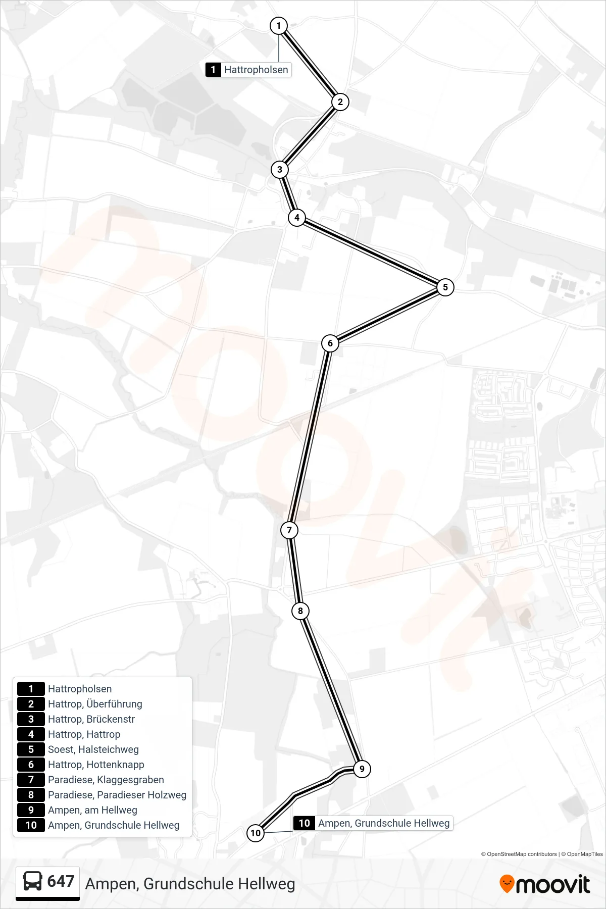 647 bus Line (Ampen, Grundschule Hellweg) route and stops on a map