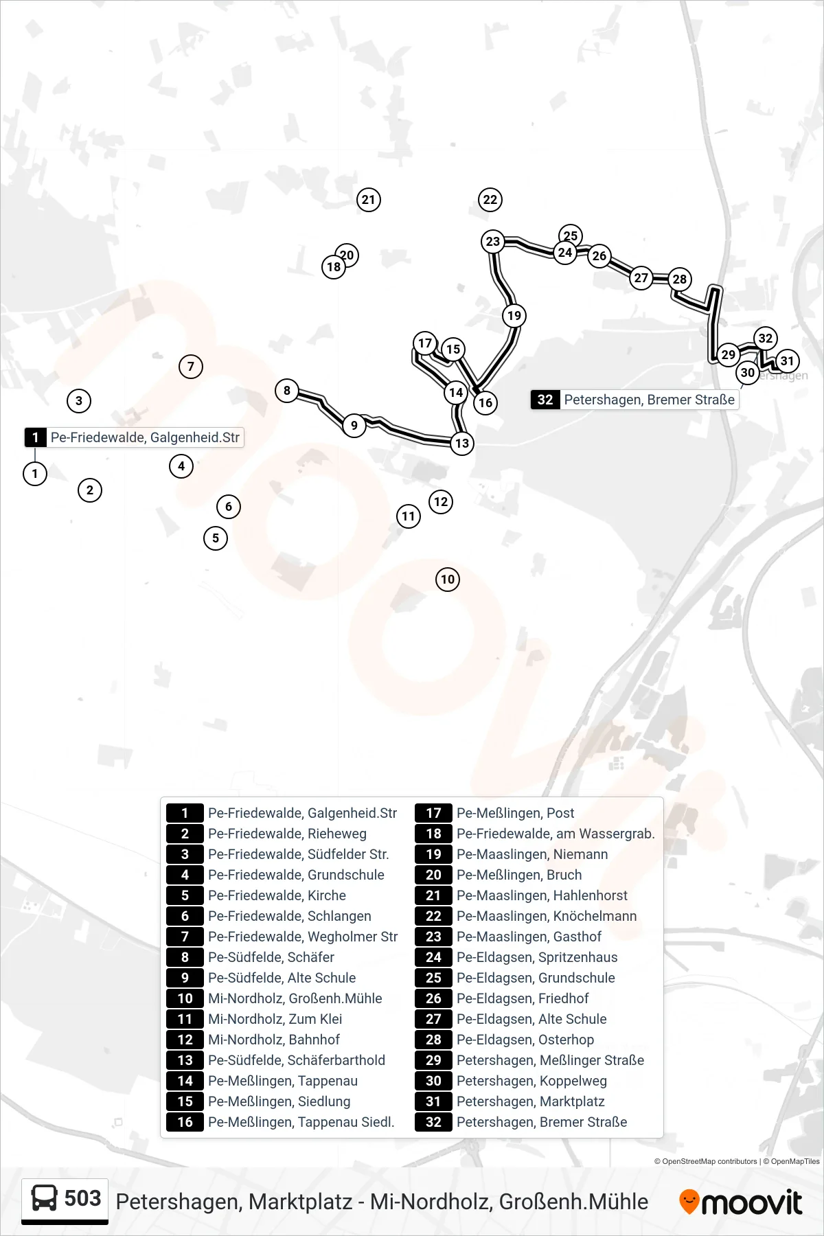 503 bus Line (Petershagen Marktplatz) route and stops on a map