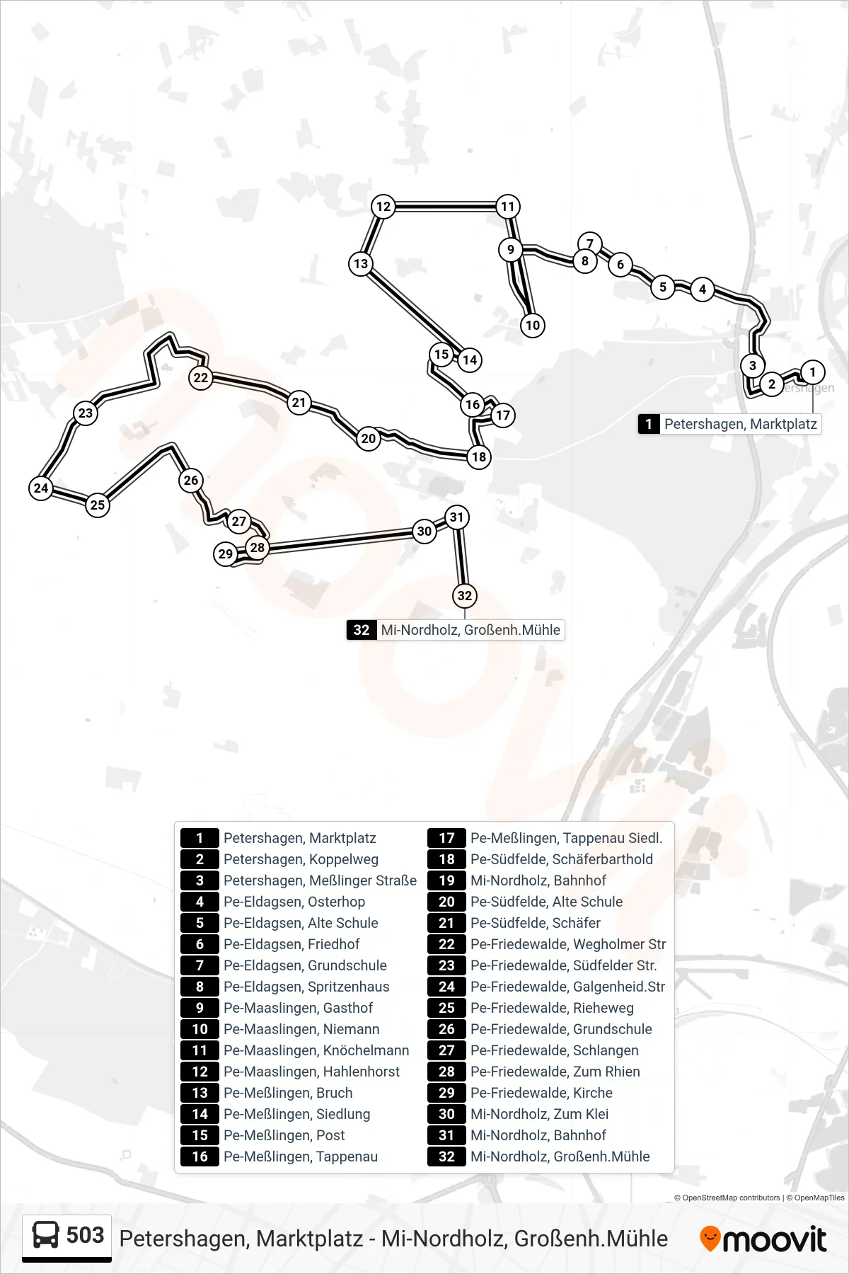 503 bus Line (Nordholz Großenheider Mühle) route and stops on a map
