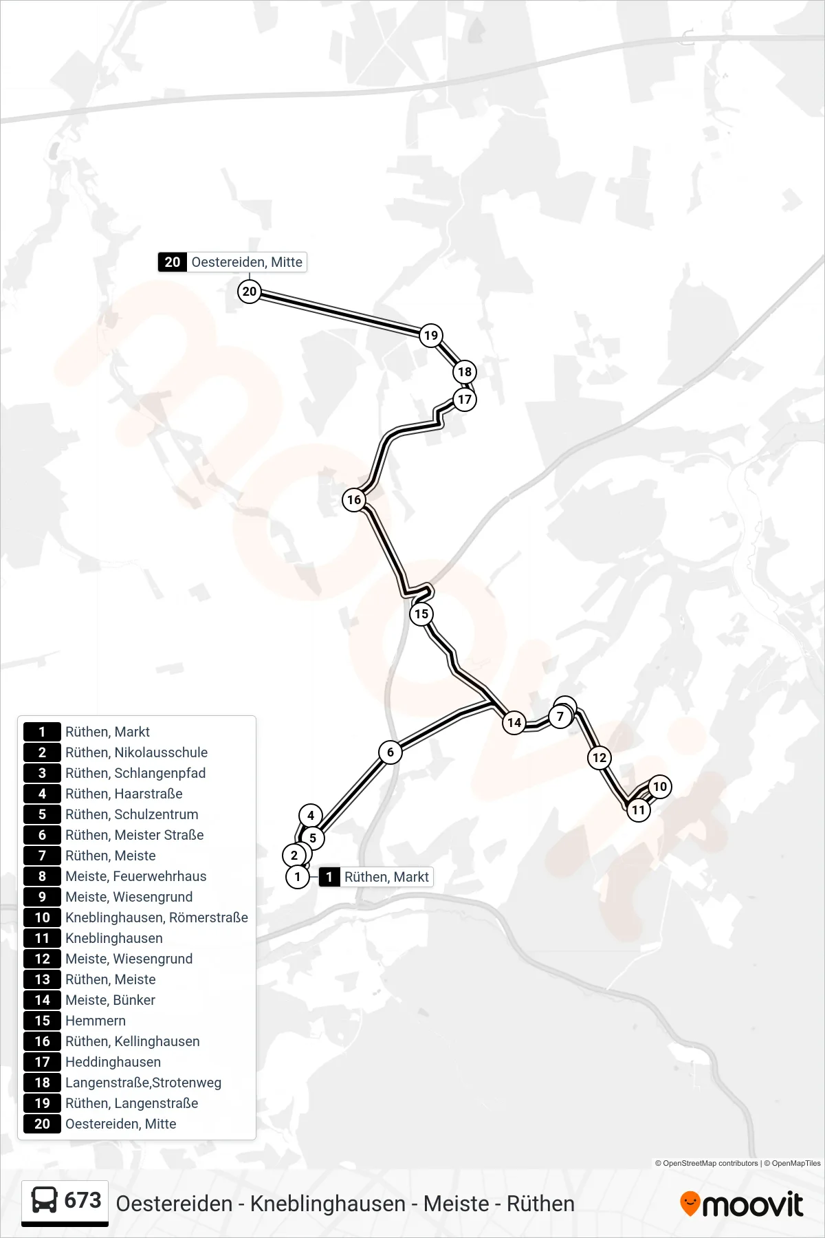 673 bus Line (Oester. Ü. Meiste) route and stops on a map