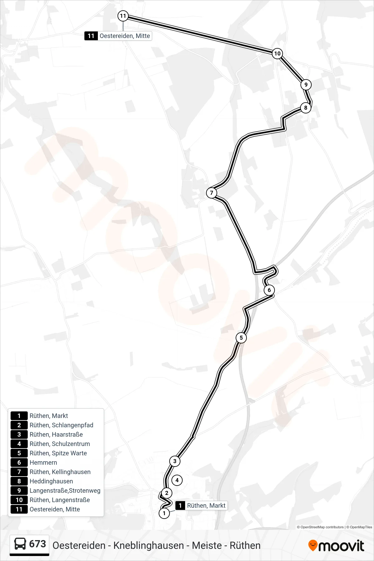 673 bus Line (Oestereiden) route and stops on a map