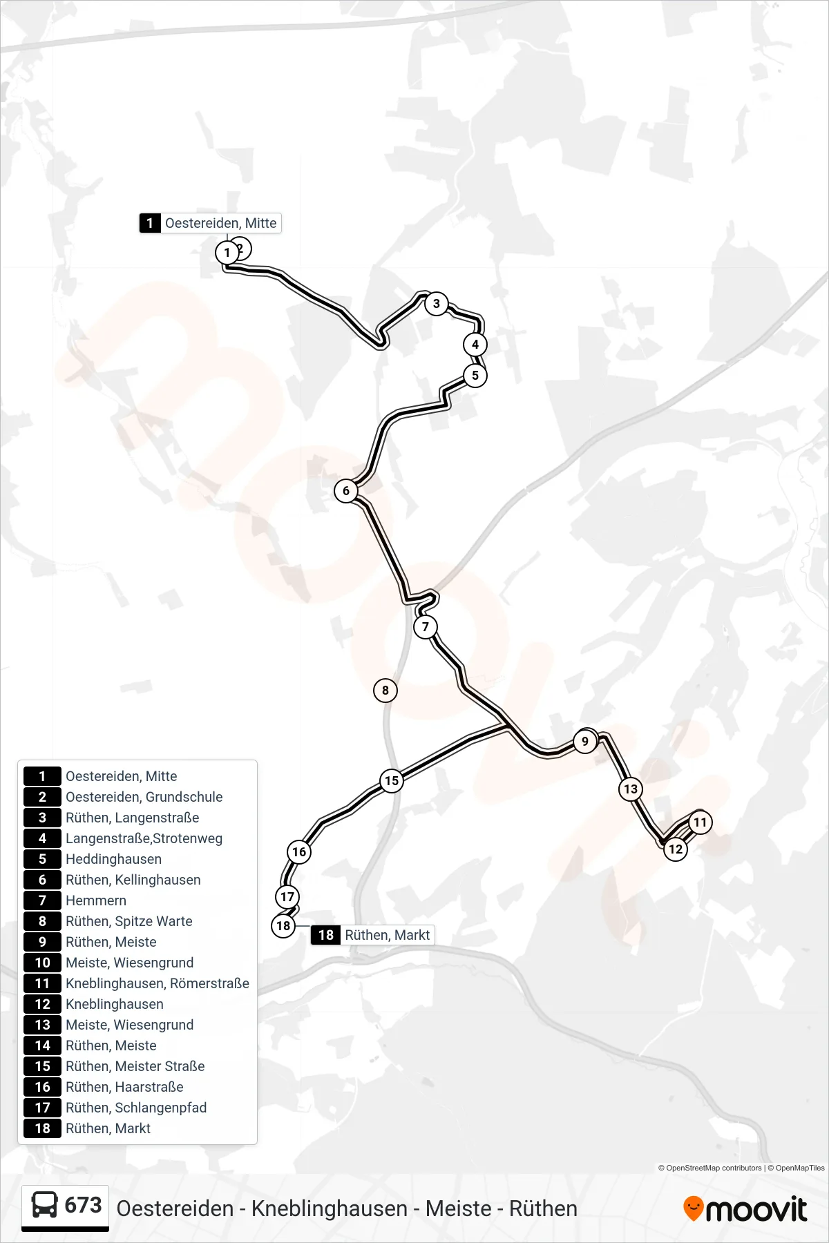 Linie 673 (Bus) Richtung Rüthen Markt: Route und Haltestellen auf der Karte