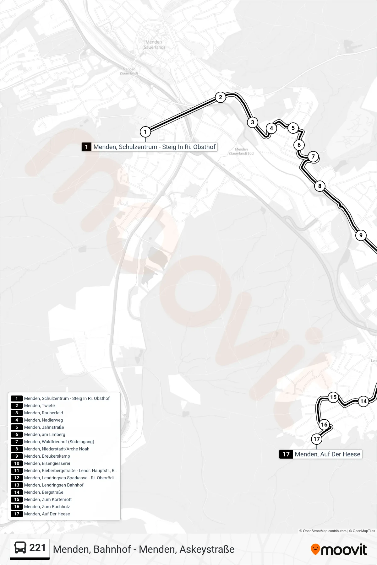 Linie 221 (Bus) Richtung Menden, Auf Der Heese: Route und Haltestellen auf der Karte
