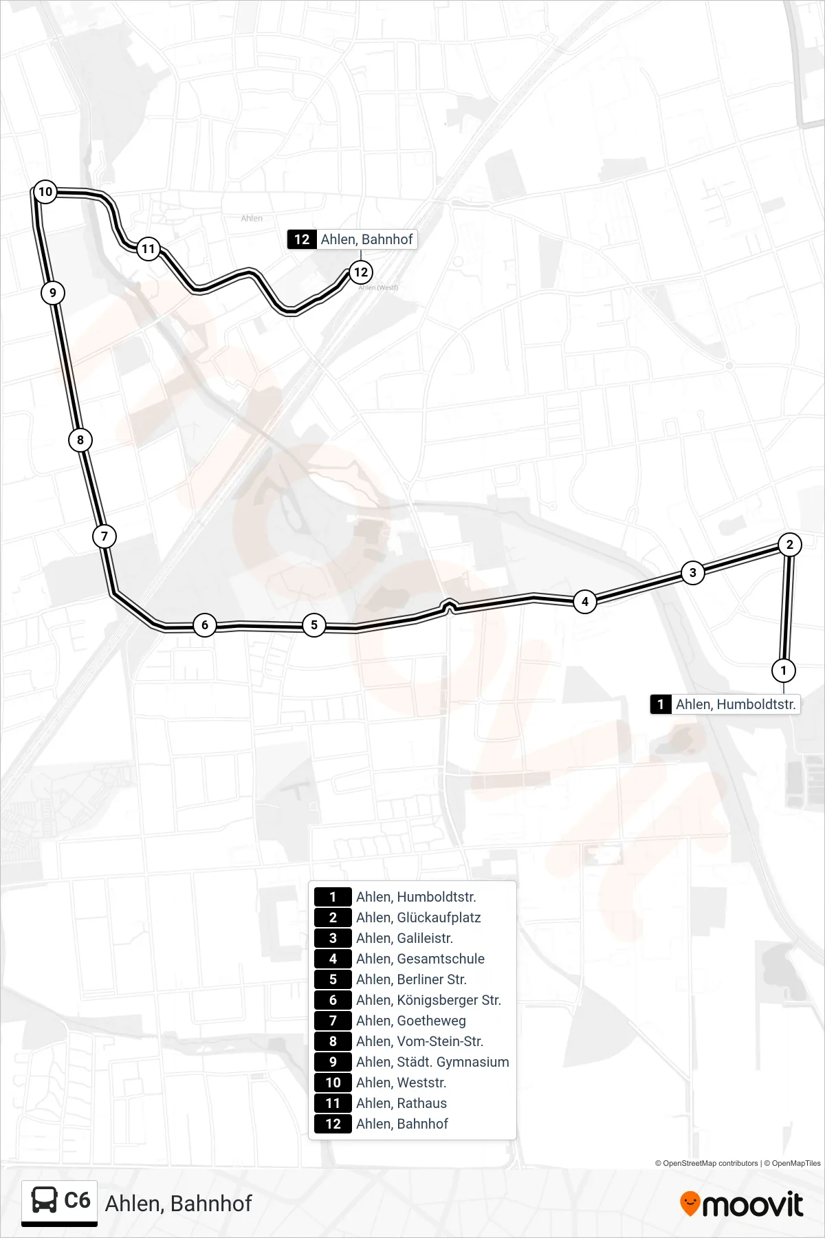 Linie C6 (Bus) Richtung Ahlen, Bahnhof: Route und Haltestellen auf der Karte