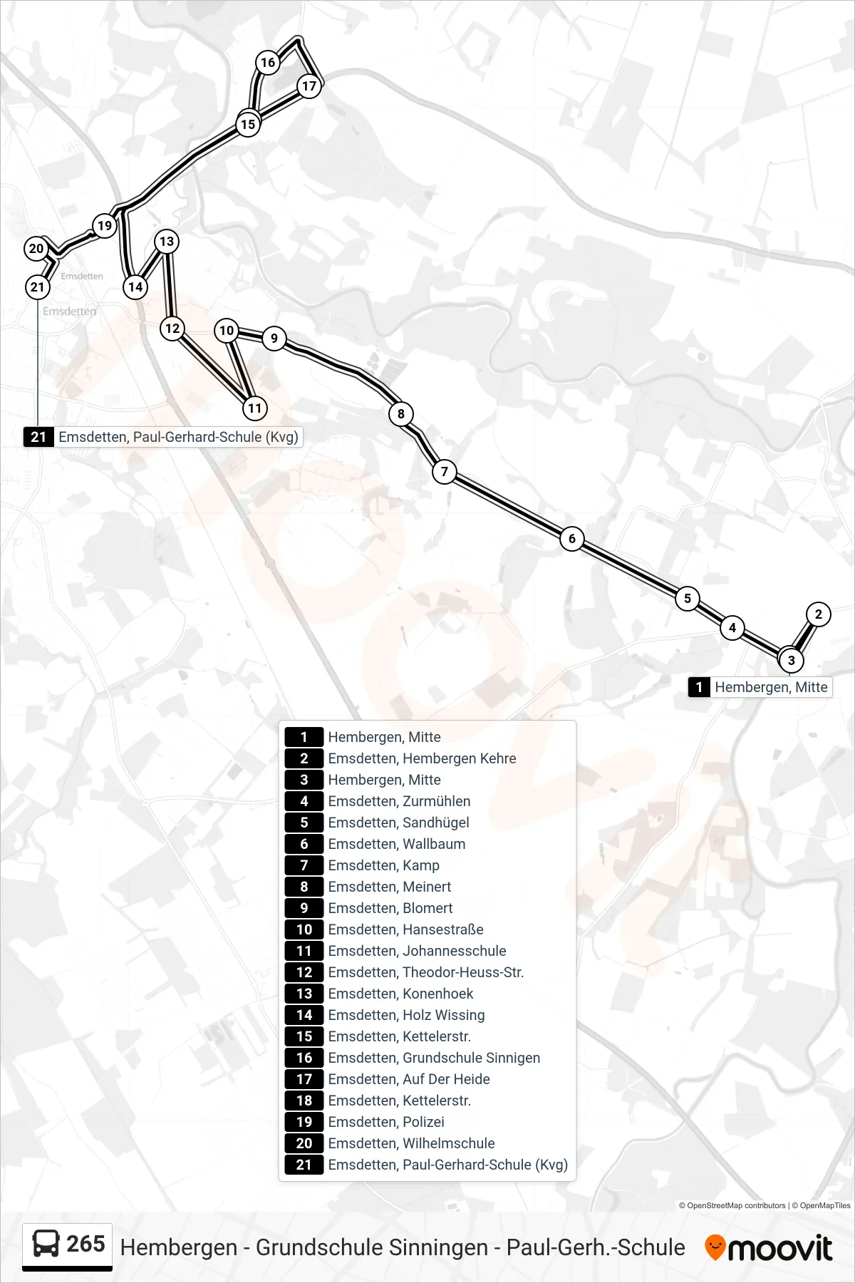 265 bus Line (Emsdetten, Paul-Gerhard-Schule (Kvg)) route and stops on a map