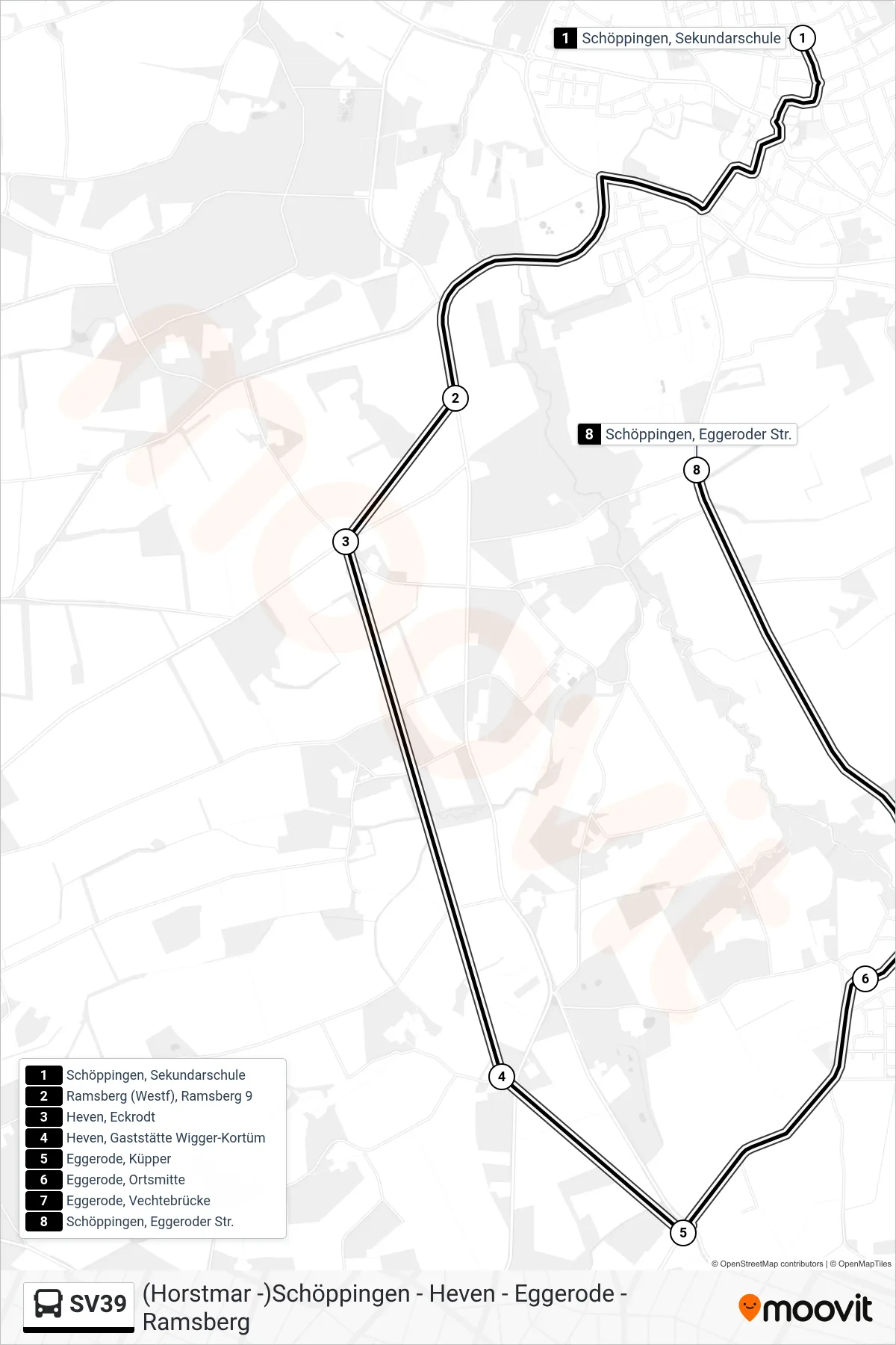 SV39 bus Line (Schöppingen, Eggeroder Str.) route and stops on a map