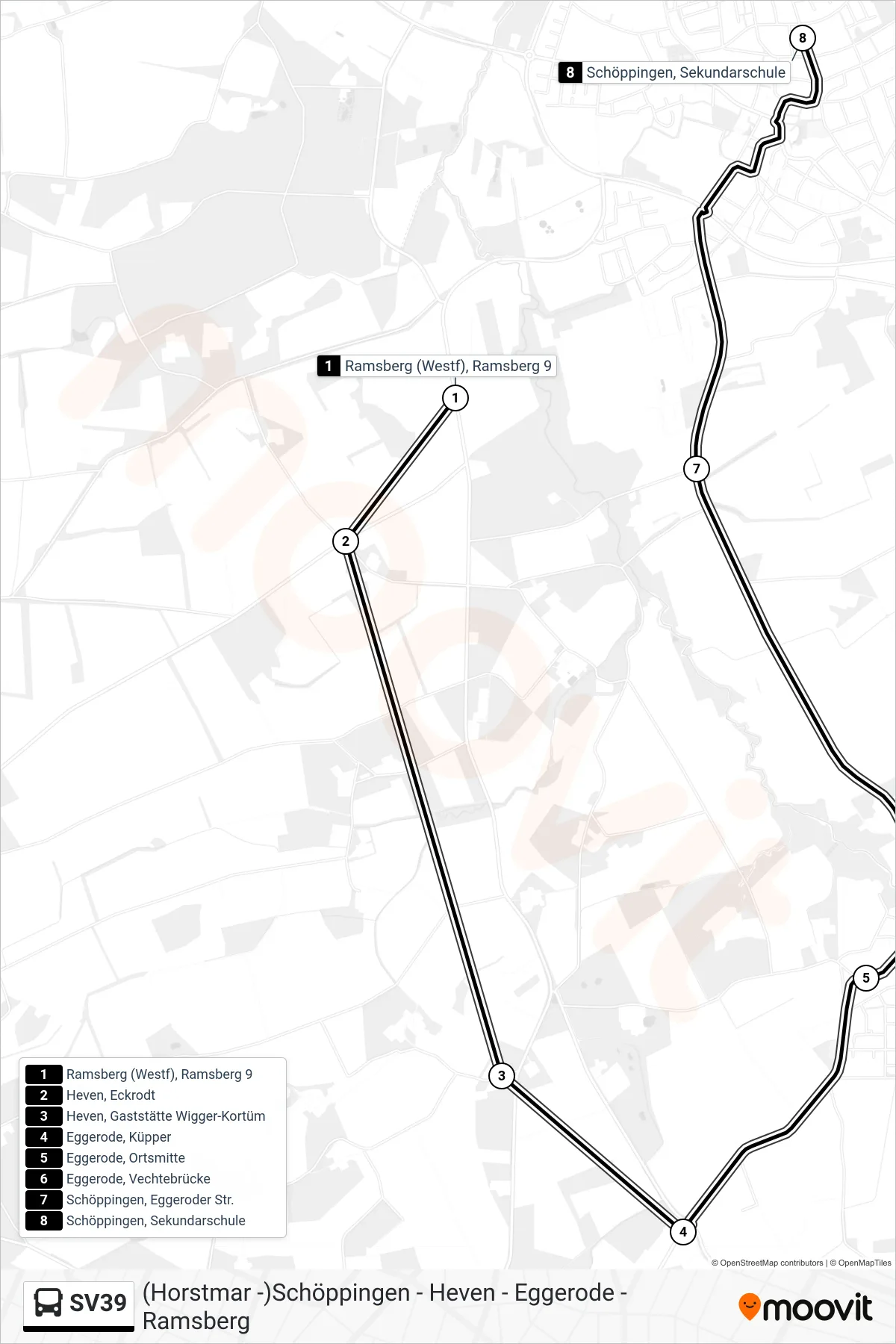 Linie SV39 (Bus) Richtung Schöppingen, Sekundarschule: Route und Haltestellen auf der Karte