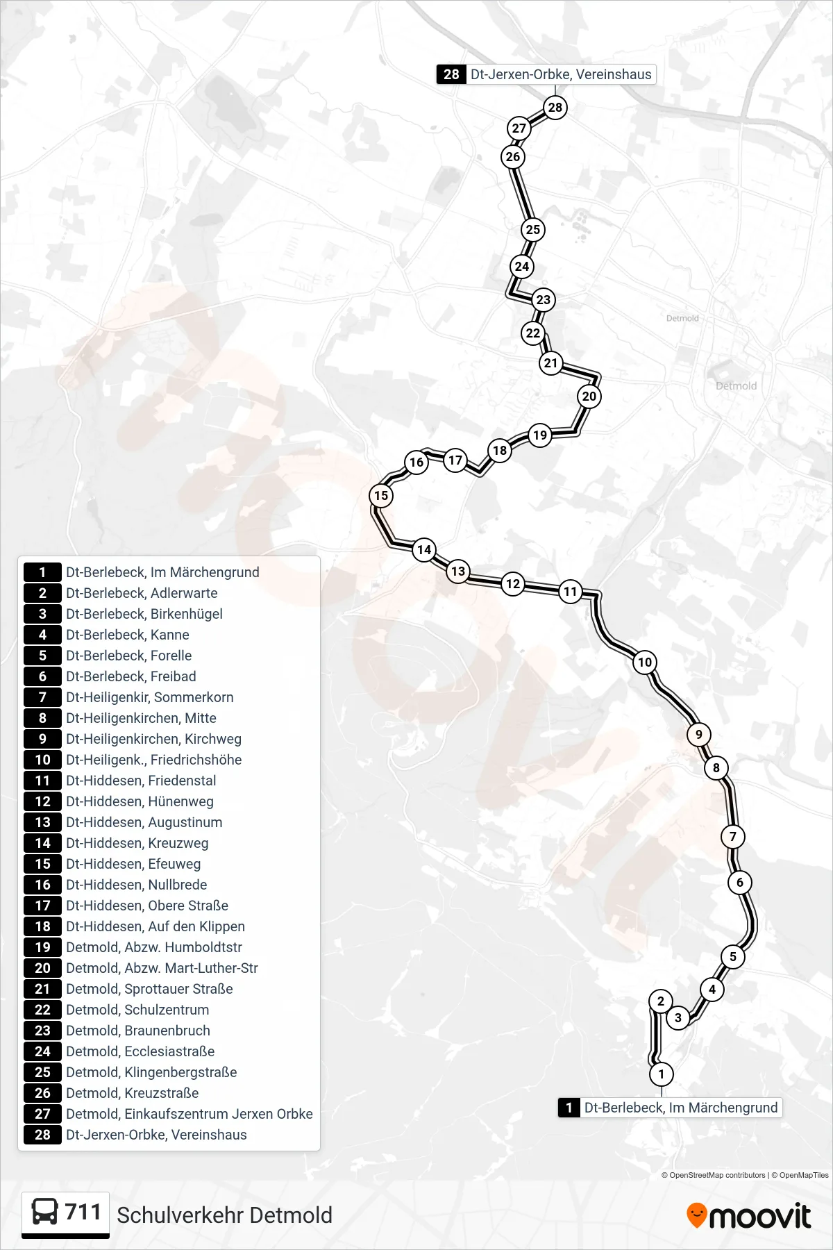 711 bus Line (Jerxen-Orbke) route and stops on a map