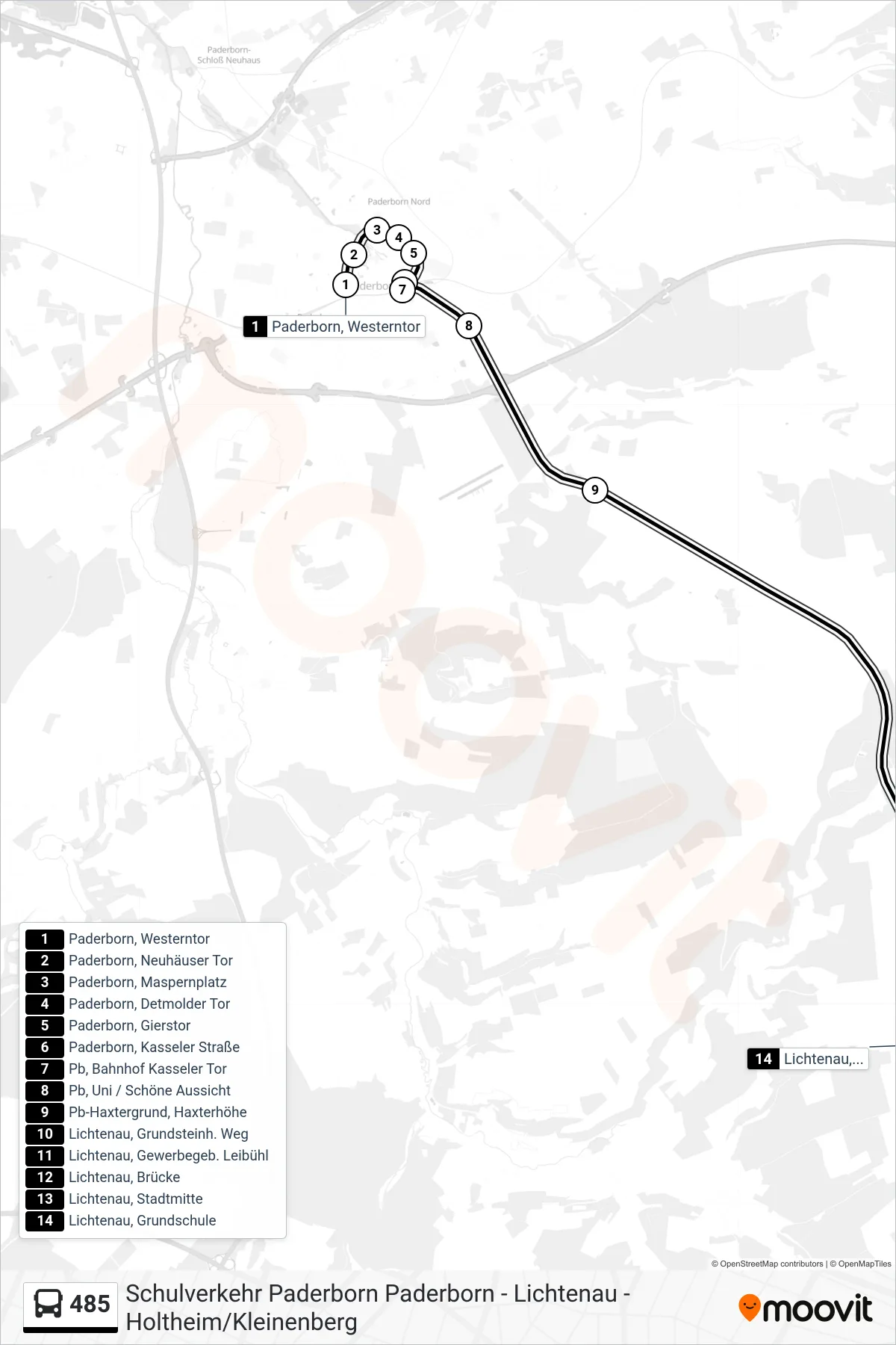 Linie 485 (Bus) Richtung Lichtenau, Grundschule: Route und Haltestellen auf der Karte