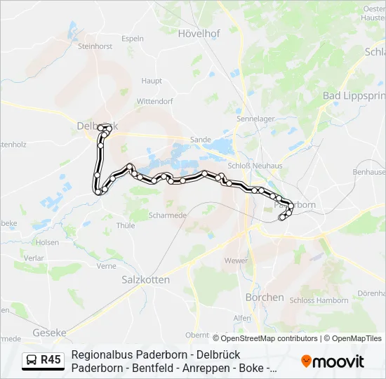 Автобус R45: карта маршрута