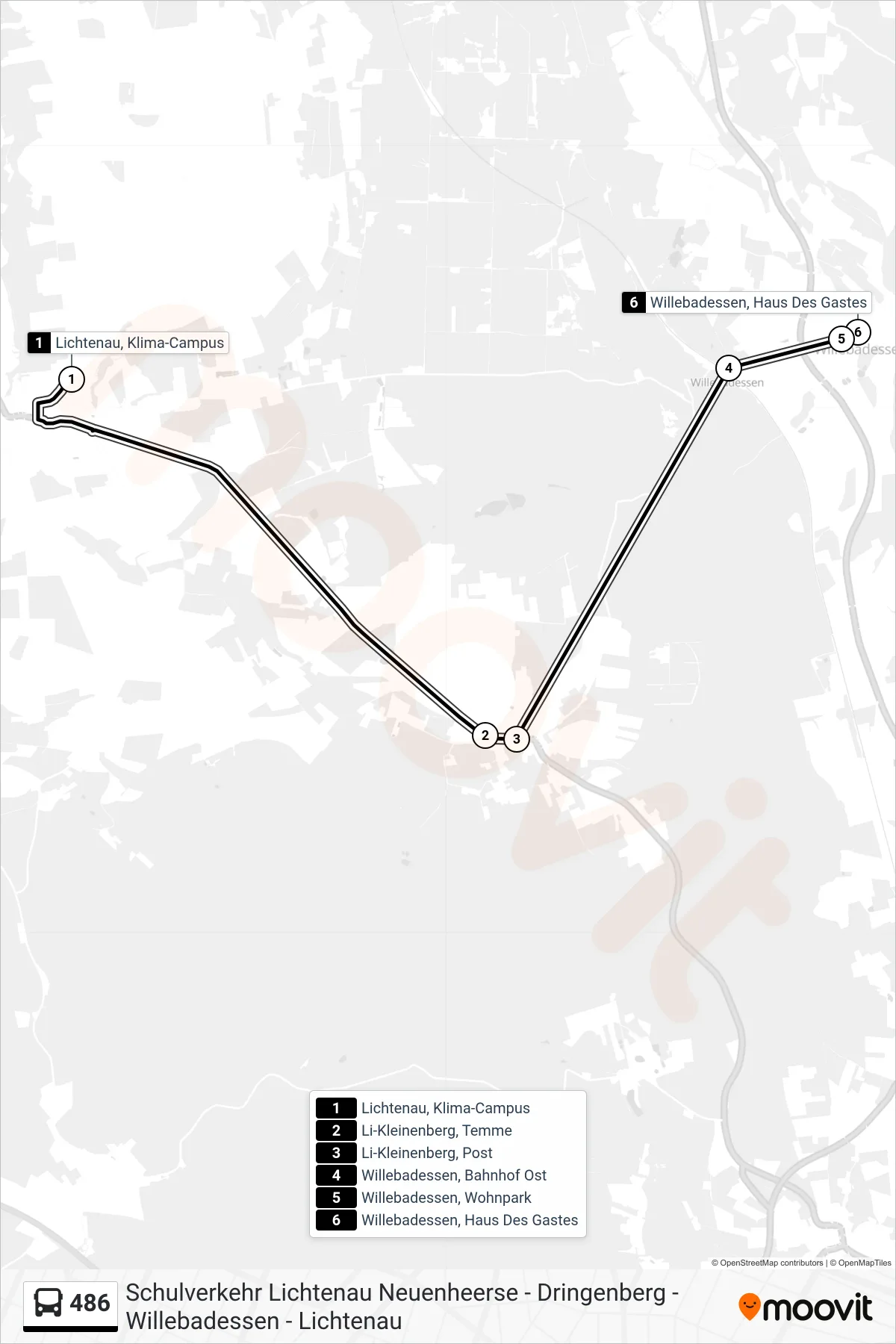 Linie 486 (Bus) Richtung Willebadessen, Haus Des Gastes: Route und Haltestellen auf der Karte