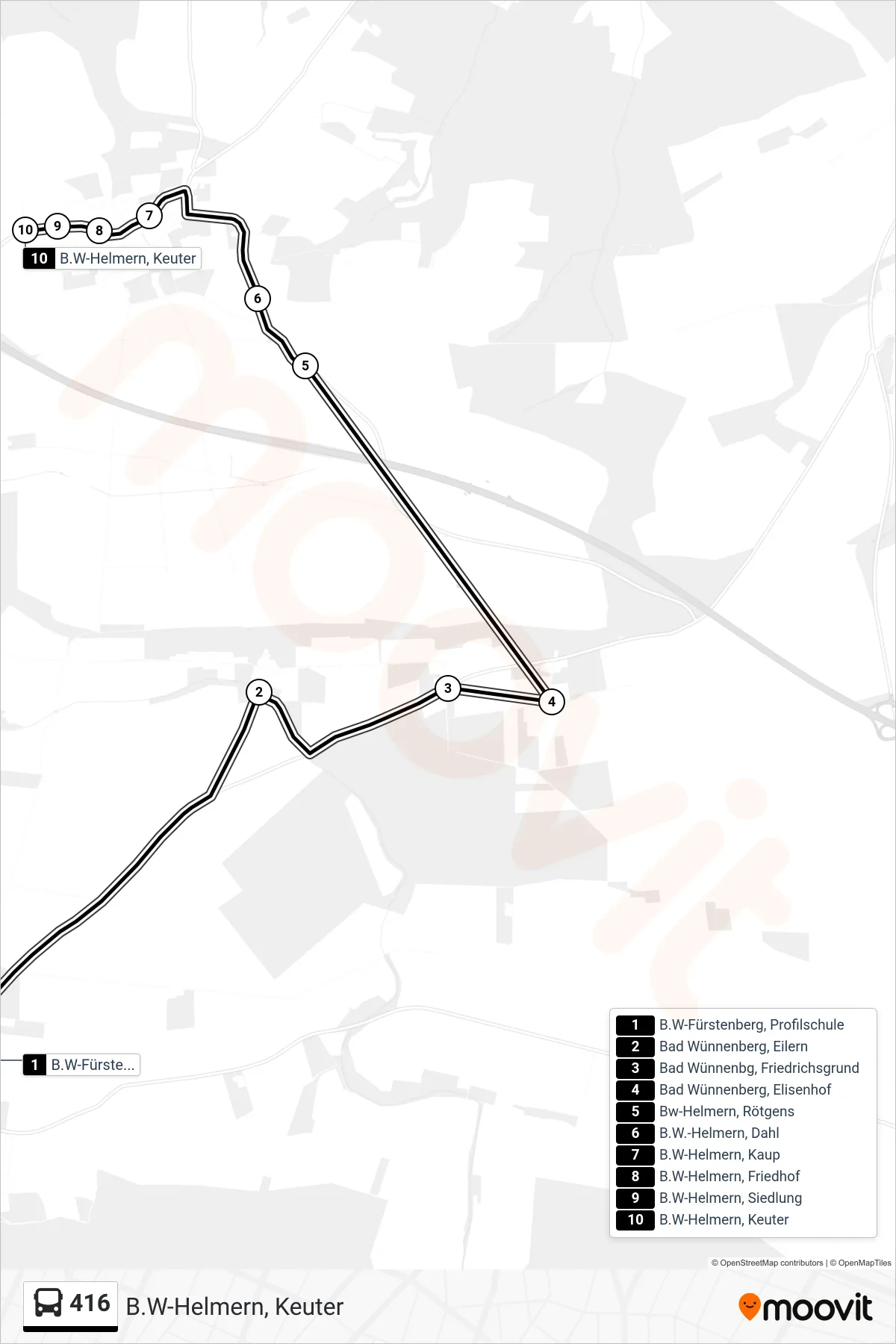 416 bus Line (B.W-Helmern, Keuter) route and stops on a map