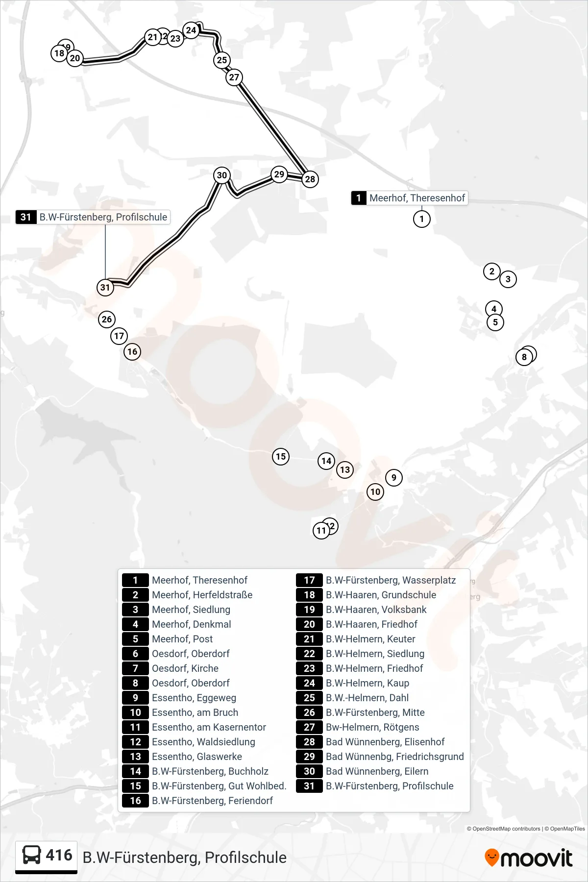 416 bus Line (B.W-Fürstenberg, Profilschule) route and stops on a map