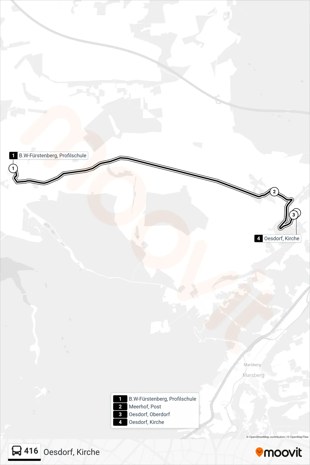 Linie 416 (Bus) Richtung Oesdorf, Kirche: Route und Haltestellen auf der Karte