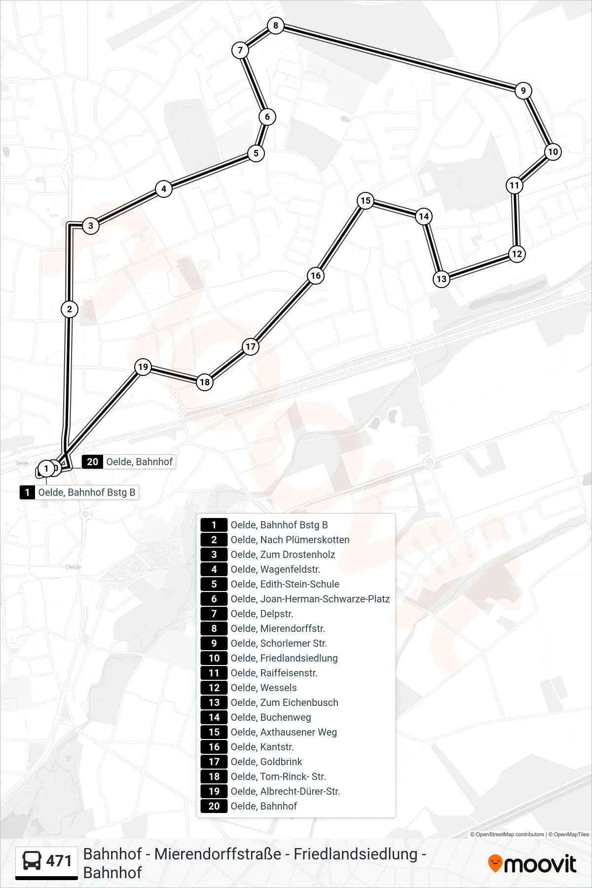 Linie 471 (Bus) Richtung Oelde, Bahnhof: Route und Haltestellen auf der Karte