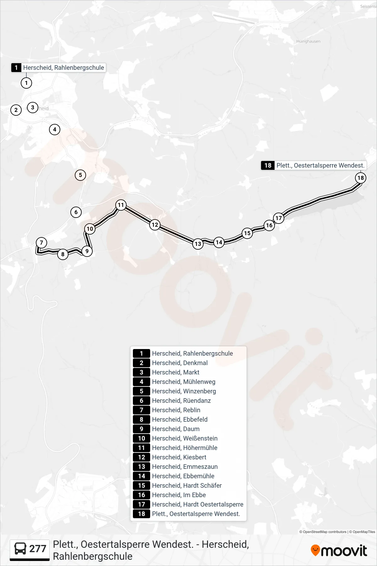 Linie 277 (Bus) Richtung Plett., Oestertalsperre Wendest.: Route und Haltestellen auf der Karte
