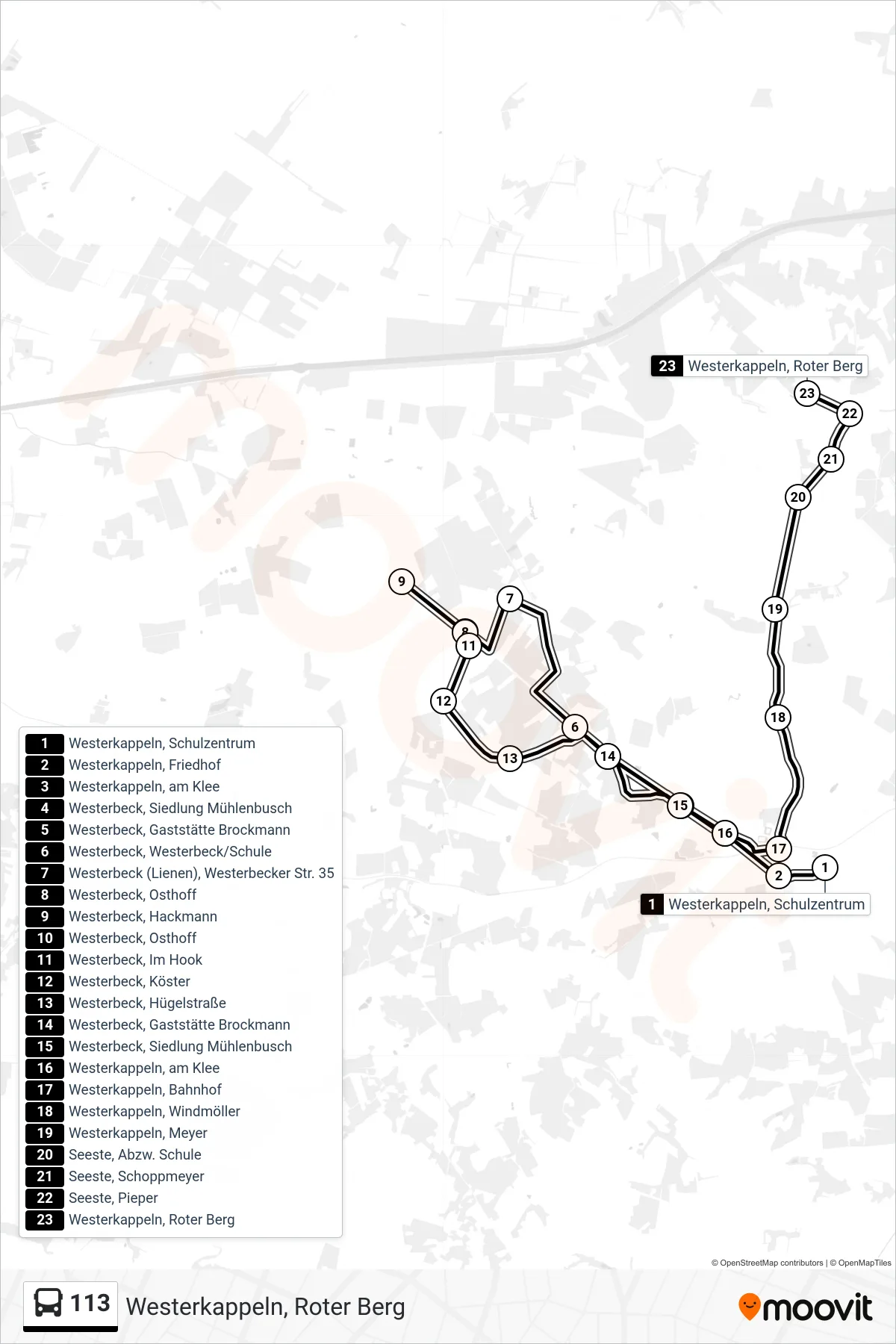 Linie 113 (Bus) Richtung Westerkappeln, Roter Berg: Route und Haltestellen auf der Karte