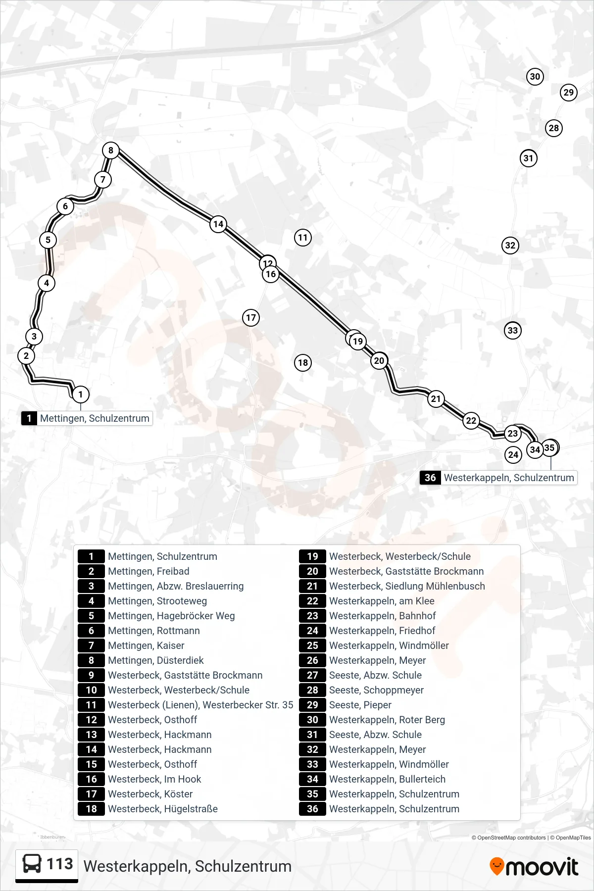 Linie 113 (Bus) Richtung Westerkappeln, Schulzentrum: Route und Haltestellen auf der Karte