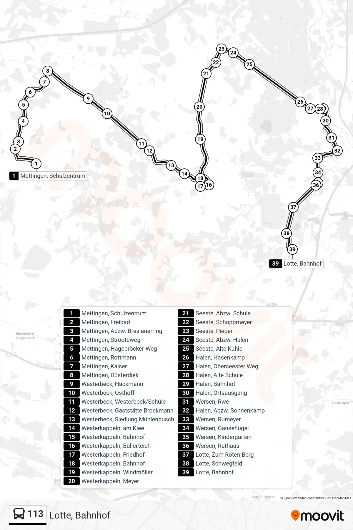 Linie 113 (Bus) Richtung Lotte, Bahnhof: Route und Haltestellen auf der Karte