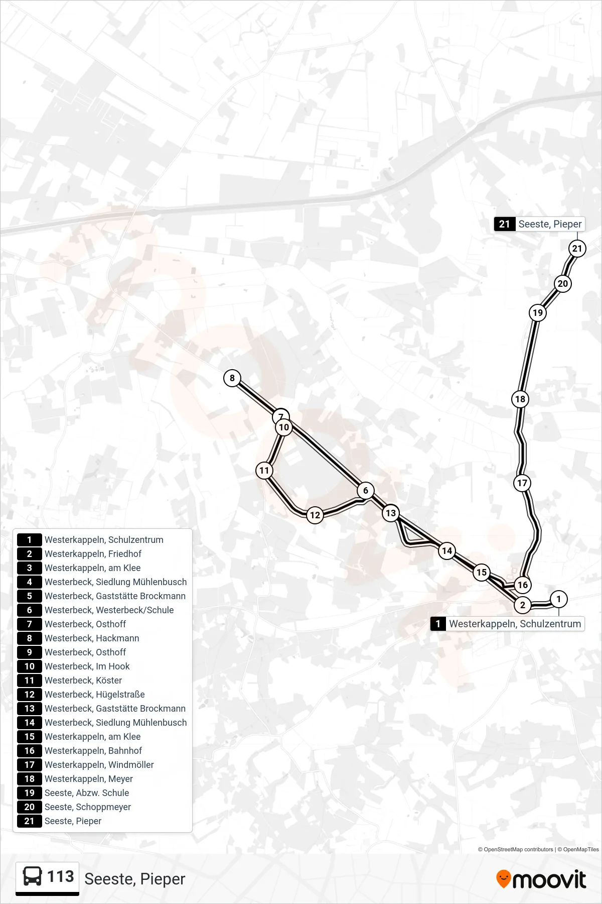 Linie 113 (Bus) Richtung Seeste, Pieper: Route und Haltestellen auf der Karte