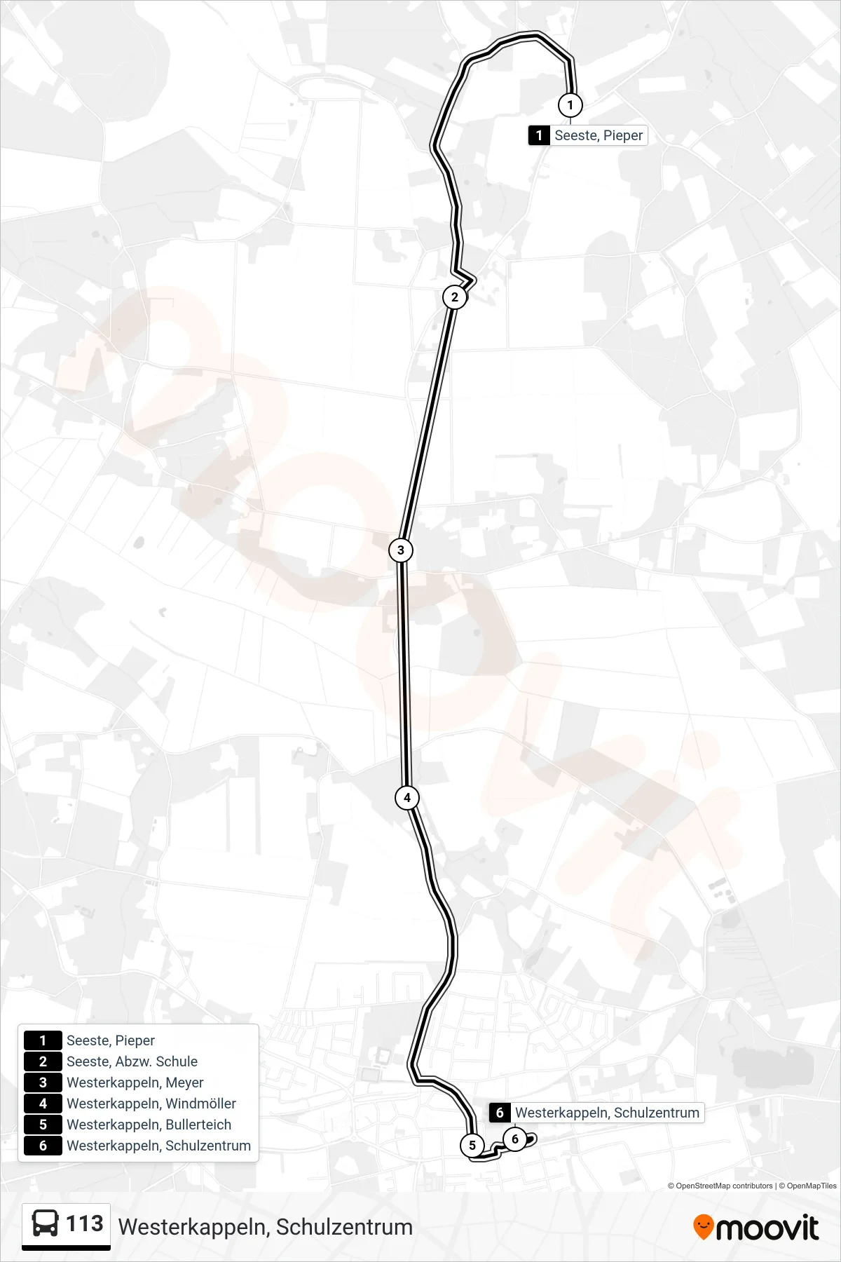 113 bus Line (Westerkappeln, Schulzentrum) route and stops on a map