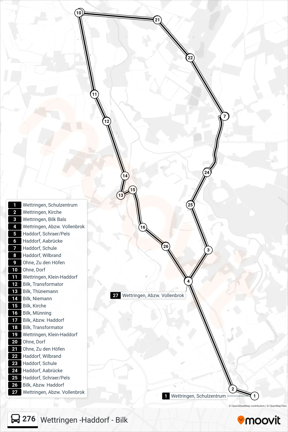 Linie 276 (Bus) Richtung Wettringen, Abzw. Vollenbrok: Route und Haltestellen auf der Karte