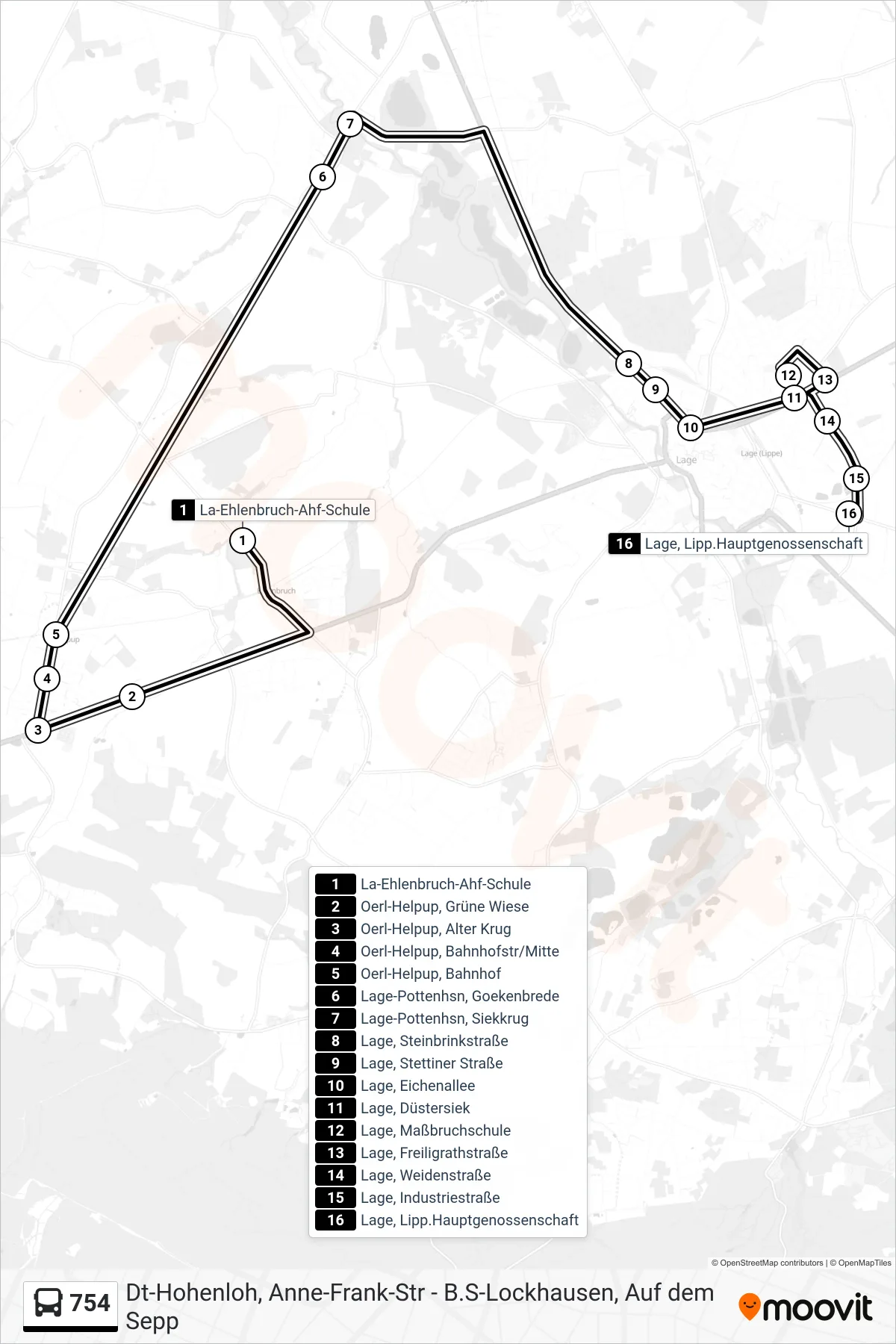754 bus Line (Lage, Lipp.Hauptgenossenschaft) route and stops on a map