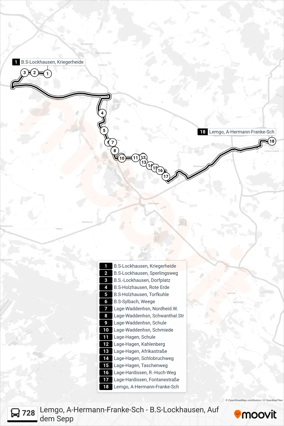 728 bus Line (Lemgo, A-Hermann-Franke-Sch) route and stops on a map