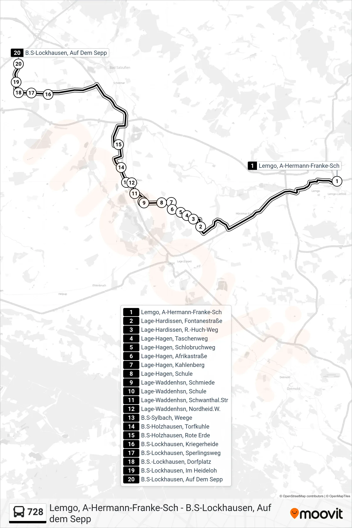 Linie 728 (Bus) Richtung B.S-Lockhausen, Auf Dem Sepp: Route und Haltestellen auf der Karte