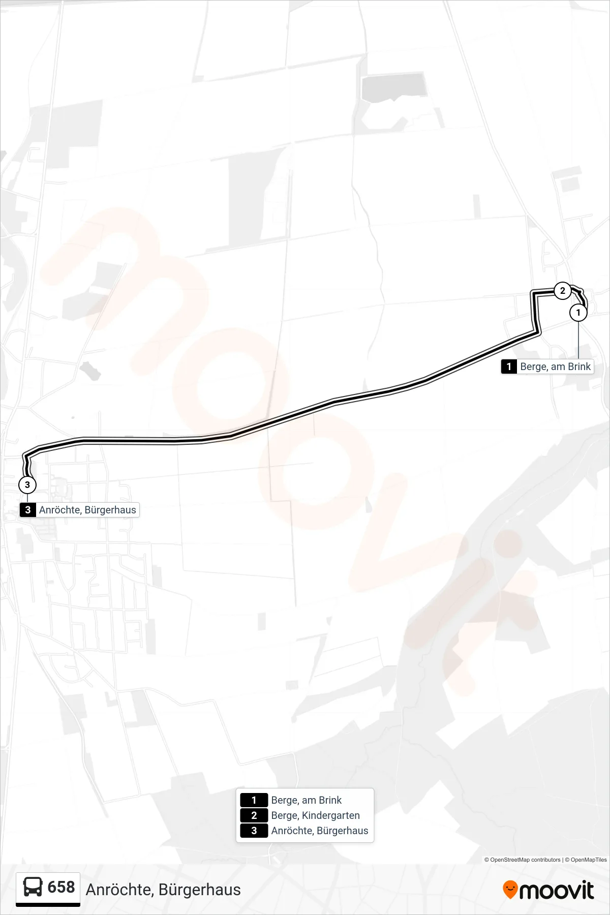 658 bus Line (Anröchte, Bürgerhaus) route and stops on a map