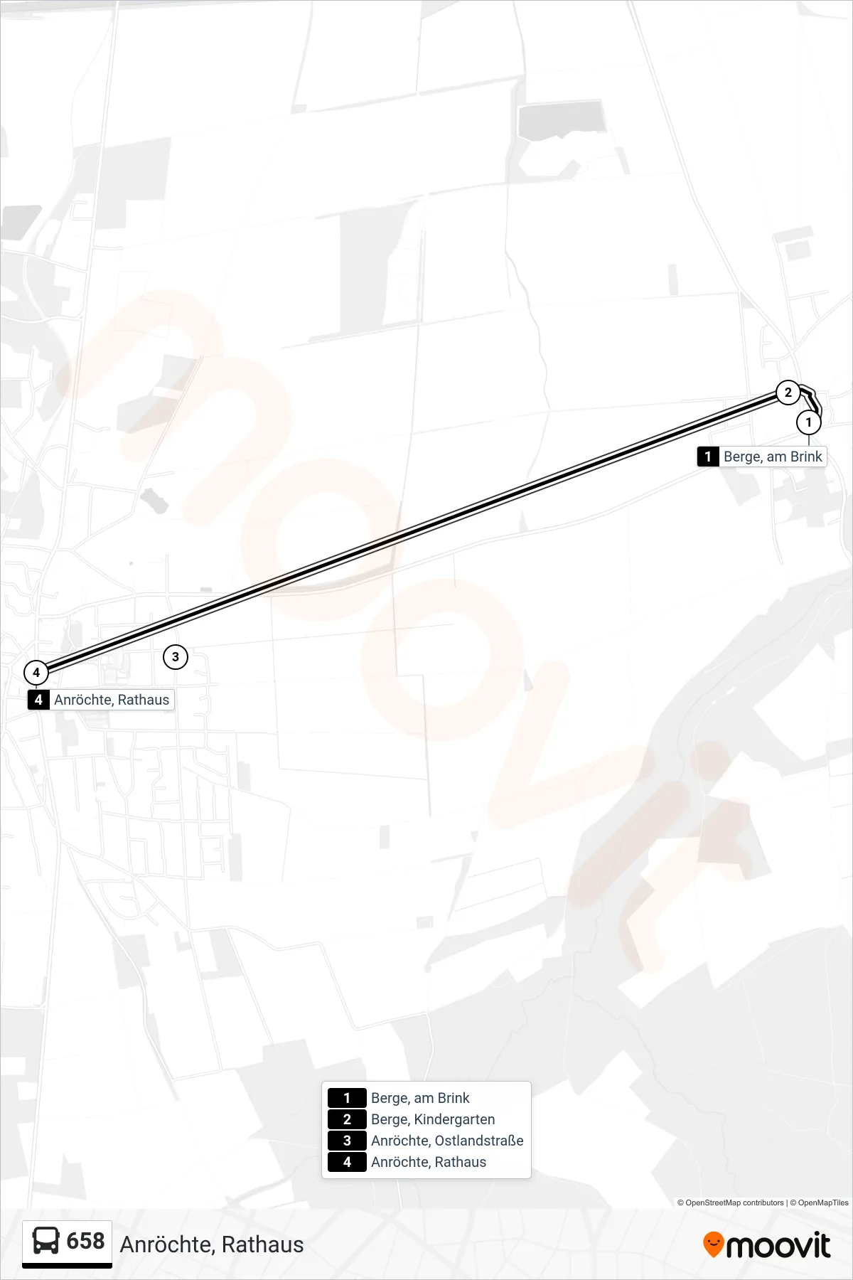 658 bus Line (Anröchte, Rathaus) route and stops on a map