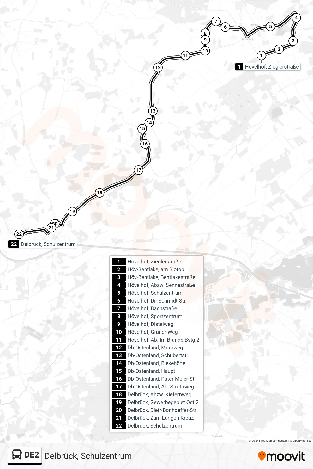 Linie DE2 (Bus) Richtung Delbrück, Schulzentrum: Route und Haltestellen auf der Karte