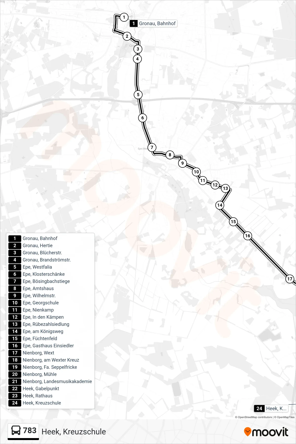 Linie 783 (Bus) Richtung Heek, Kreuzschule: Route und Haltestellen auf der Karte