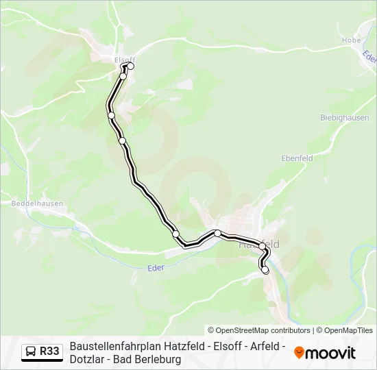 Автобус R33: карта маршрута