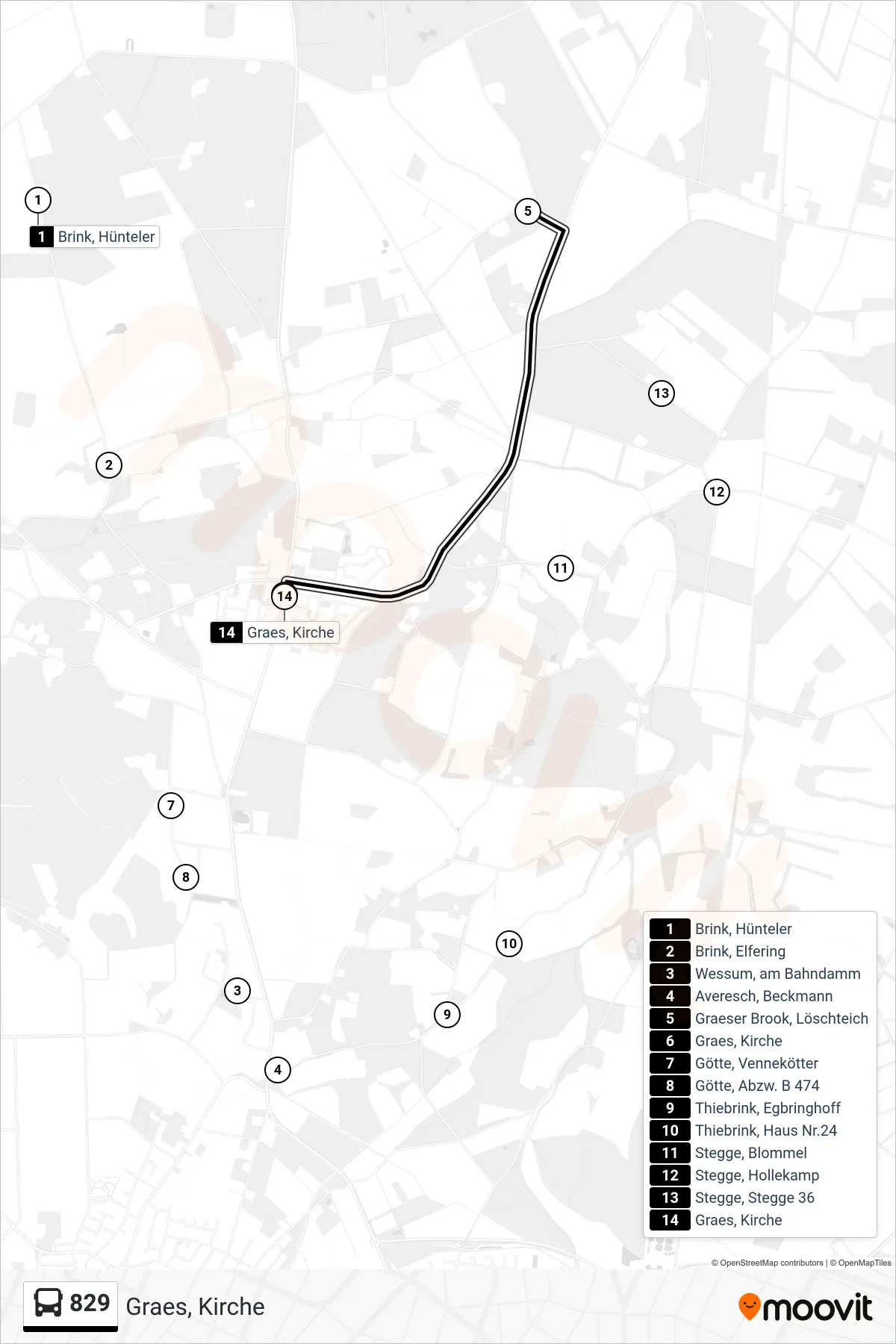 Linie 829 (Bus) Richtung Graes, Kirche: Route und Haltestellen auf der Karte