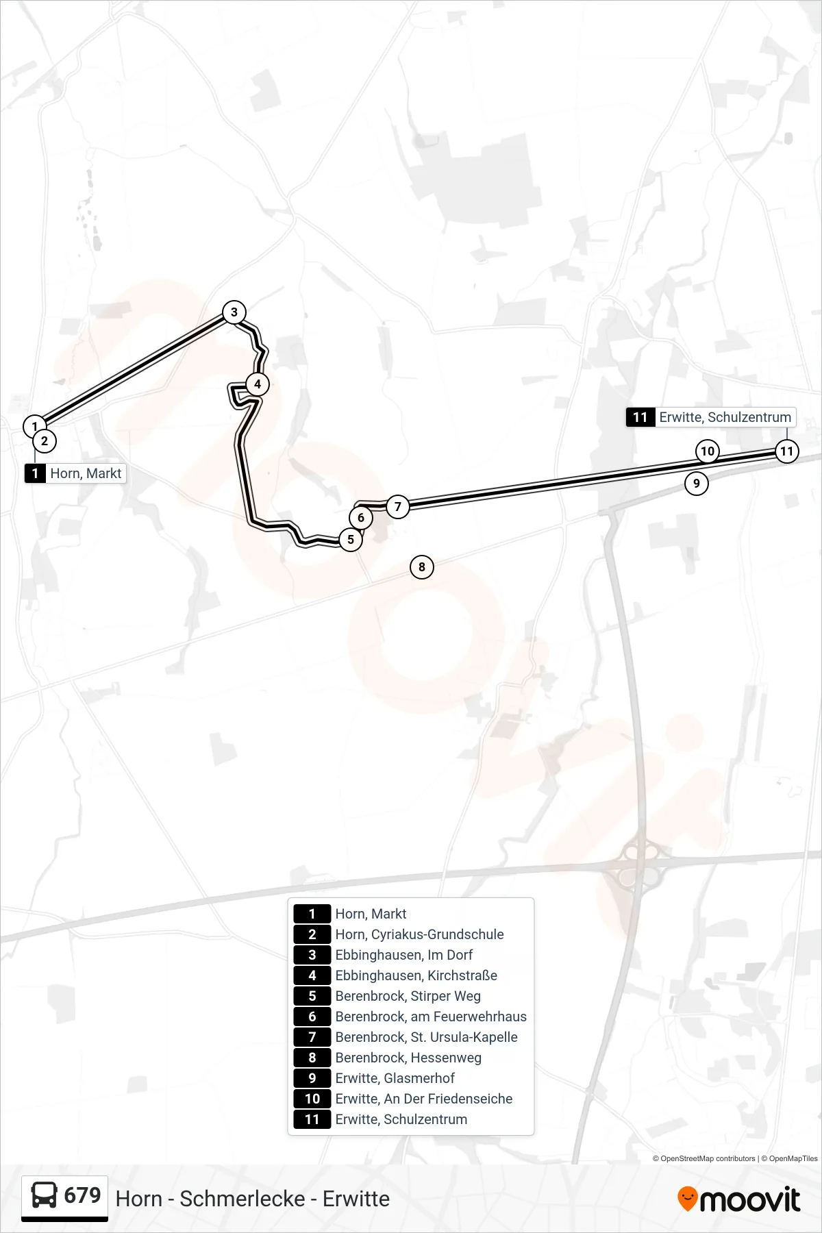 Linie 679 (Bus) Richtung Erwitte, Schulzentrum: Route und Haltestellen auf der Karte