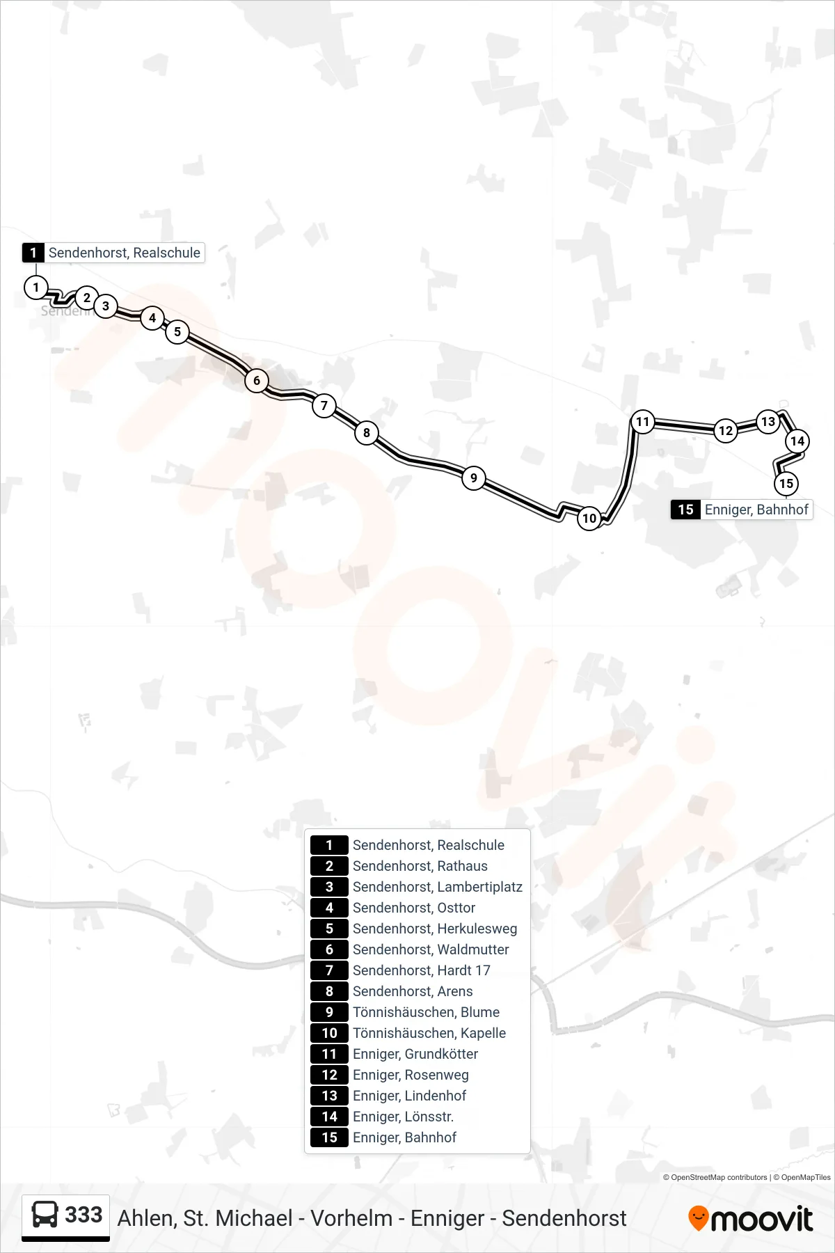 333 bus Line (Enniger, Bahnhof) route and stops on a map
