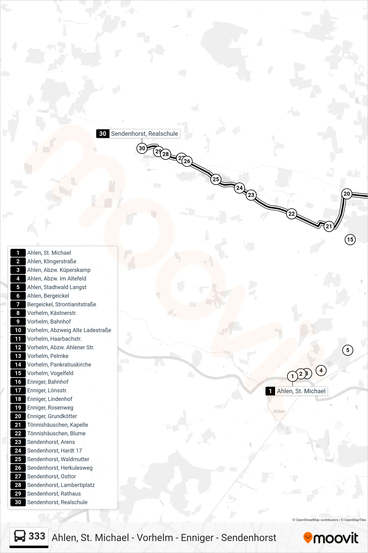 Linie 333 (Bus) Richtung Sendenhorst, Realschule Bstg D: Route und Haltestellen auf der Karte