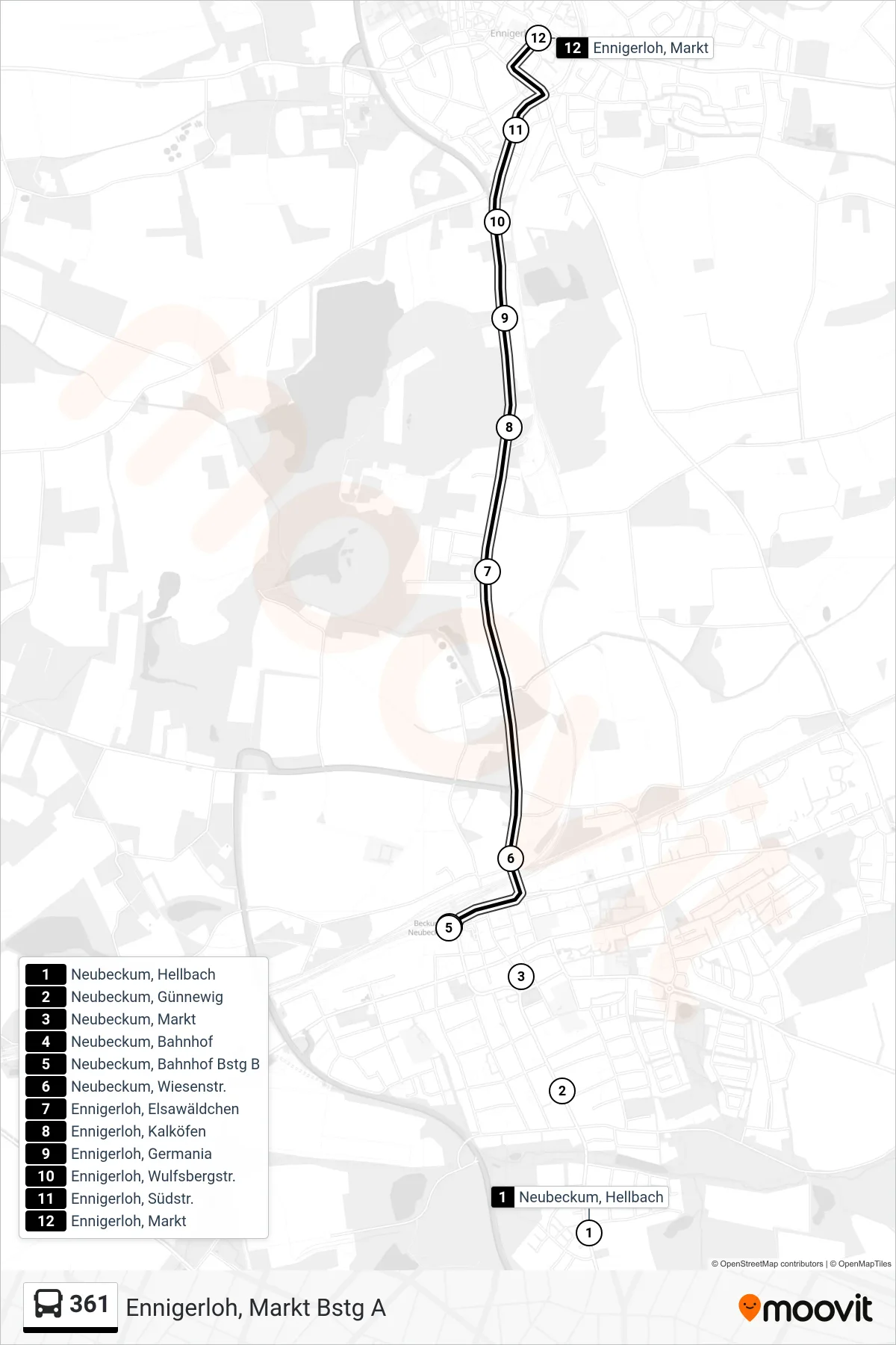 361 bus Line (Ennigerloh, Markt Bstg A) route and stops on a map