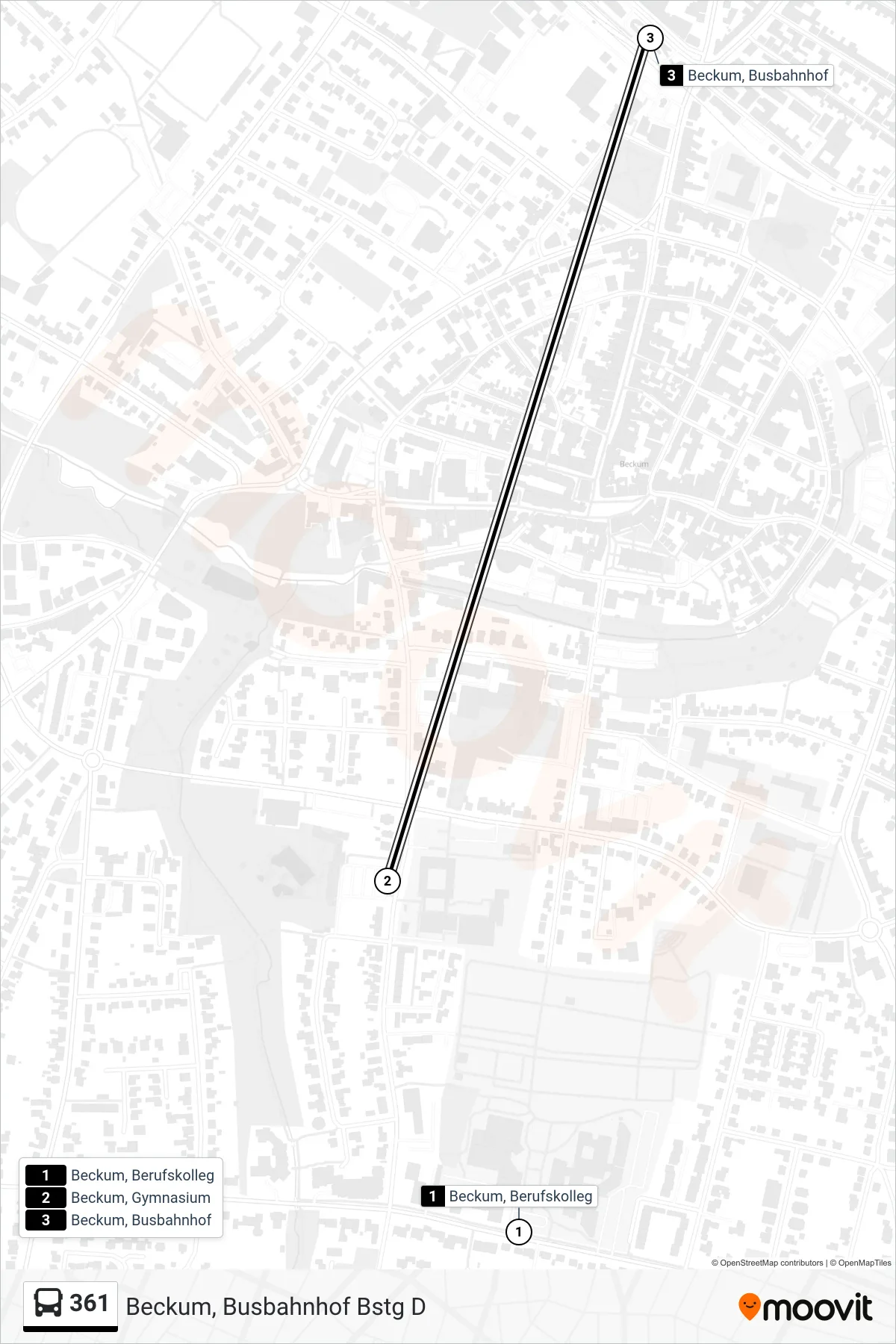 Linie 361 (Bus) Richtung Beckum, Busbahnhof Bstg D: Route und Haltestellen auf der Karte