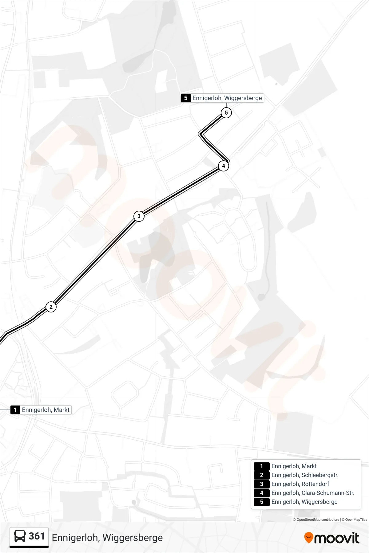 361 bus Line (Ennigerloh, Wiggersberge) route and stops on a map