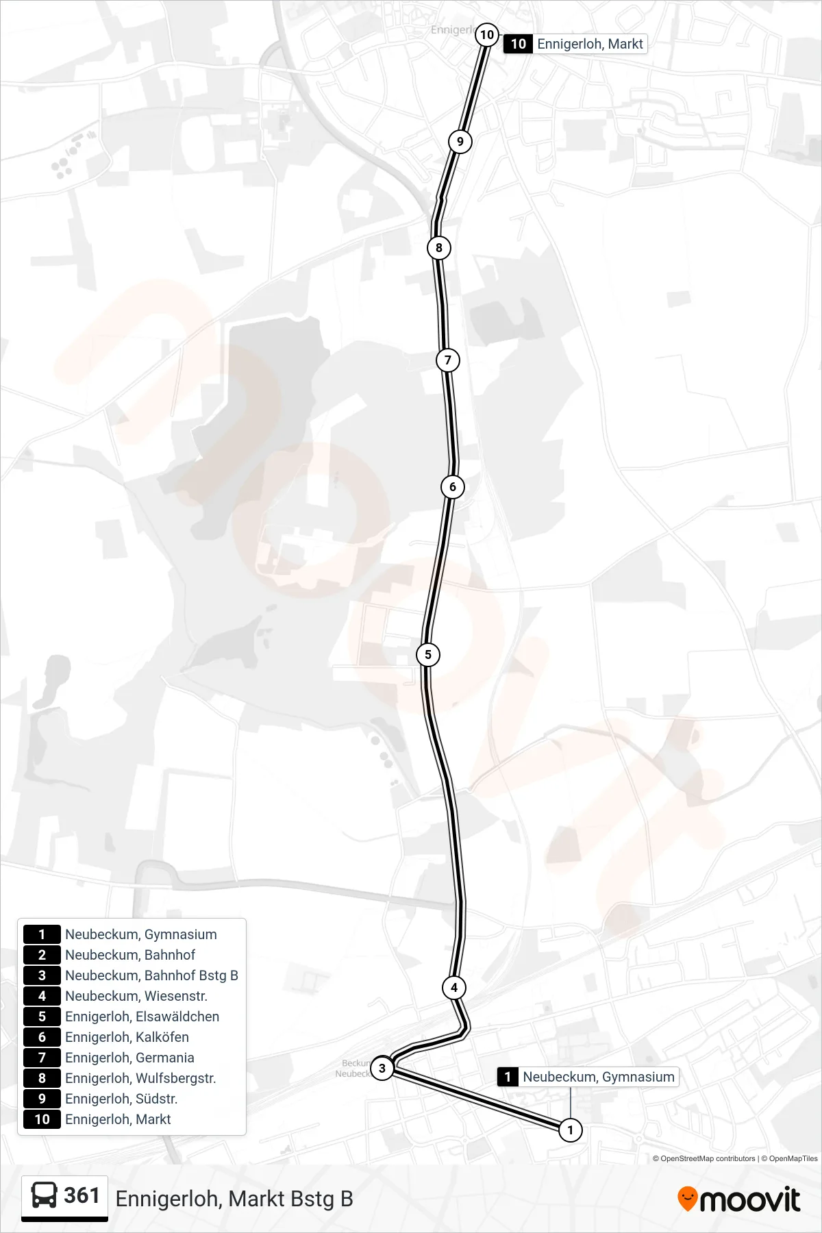 361 bus Line (Ennigerloh, Markt Bstg B) route and stops on a map