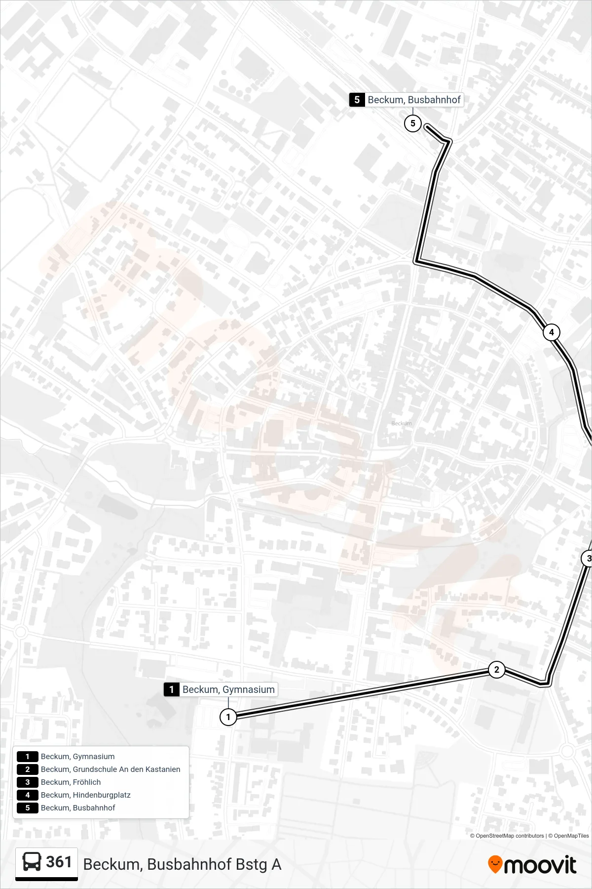 361 bus Line (Beckum, Busbahnhof Bstg A) route and stops on a map