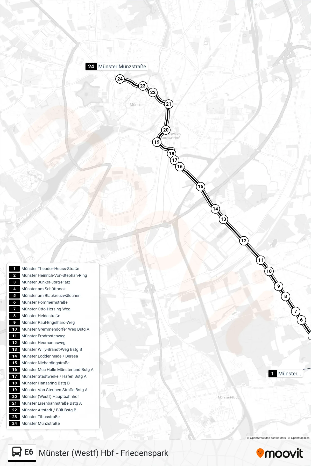 Linie E6 (Bus) Richtung Münzstraße: Route und Haltestellen auf der Karte
