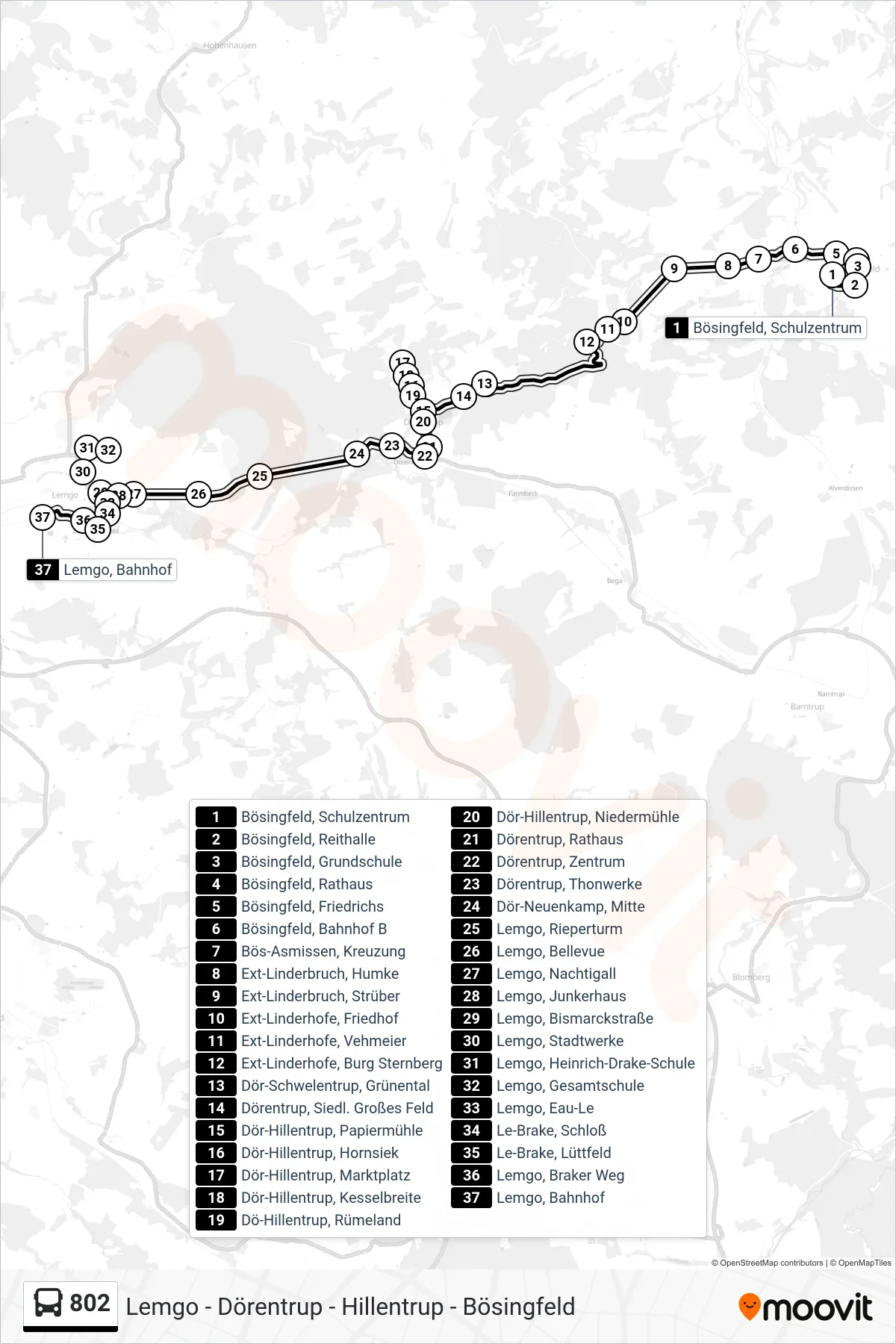 Linie 802 (Bus) Richtung Lemgo: Route und Haltestellen auf der Karte